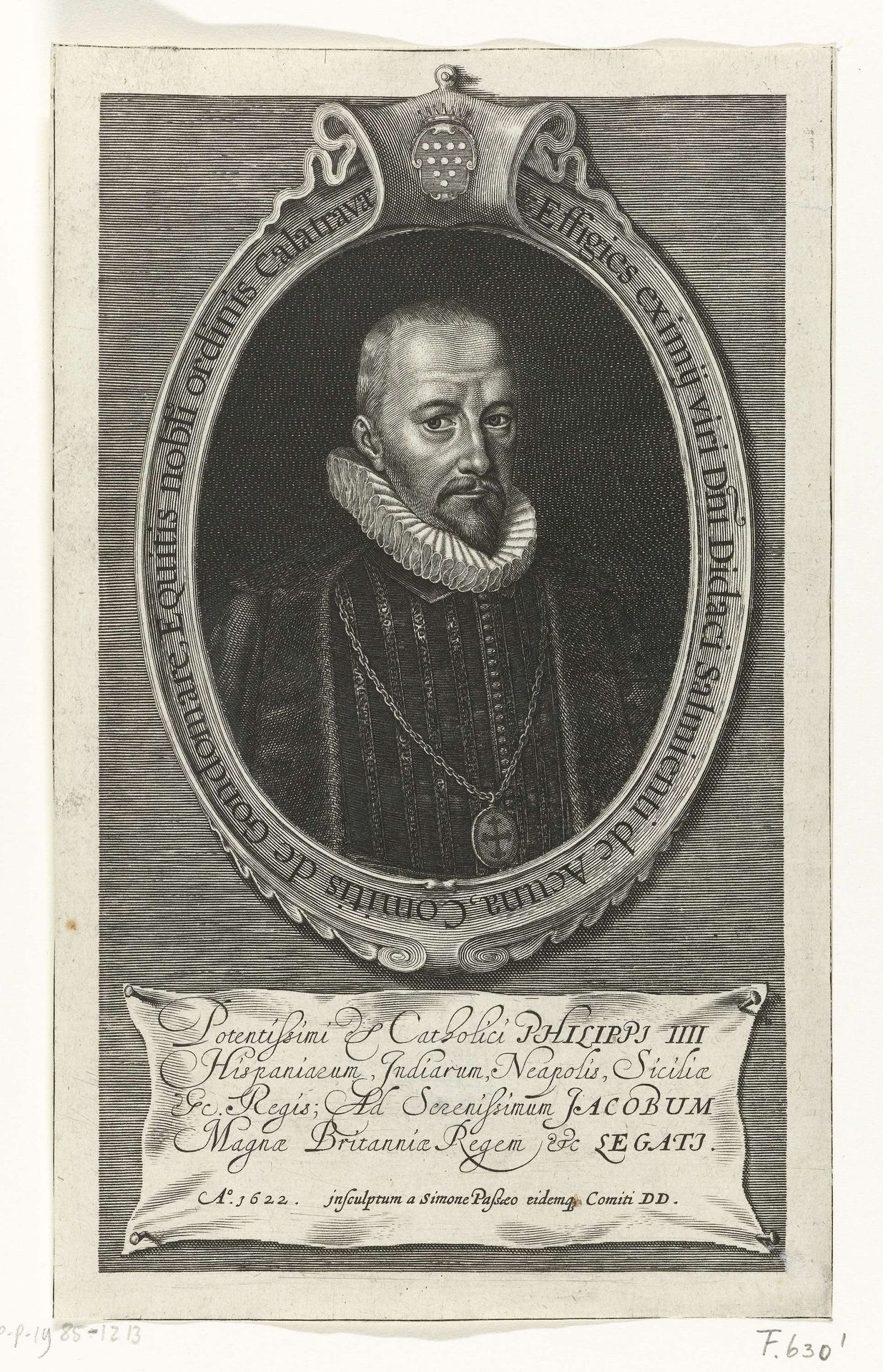 Portret van Diego Sarmiento de Acuña by Simon van de Passe