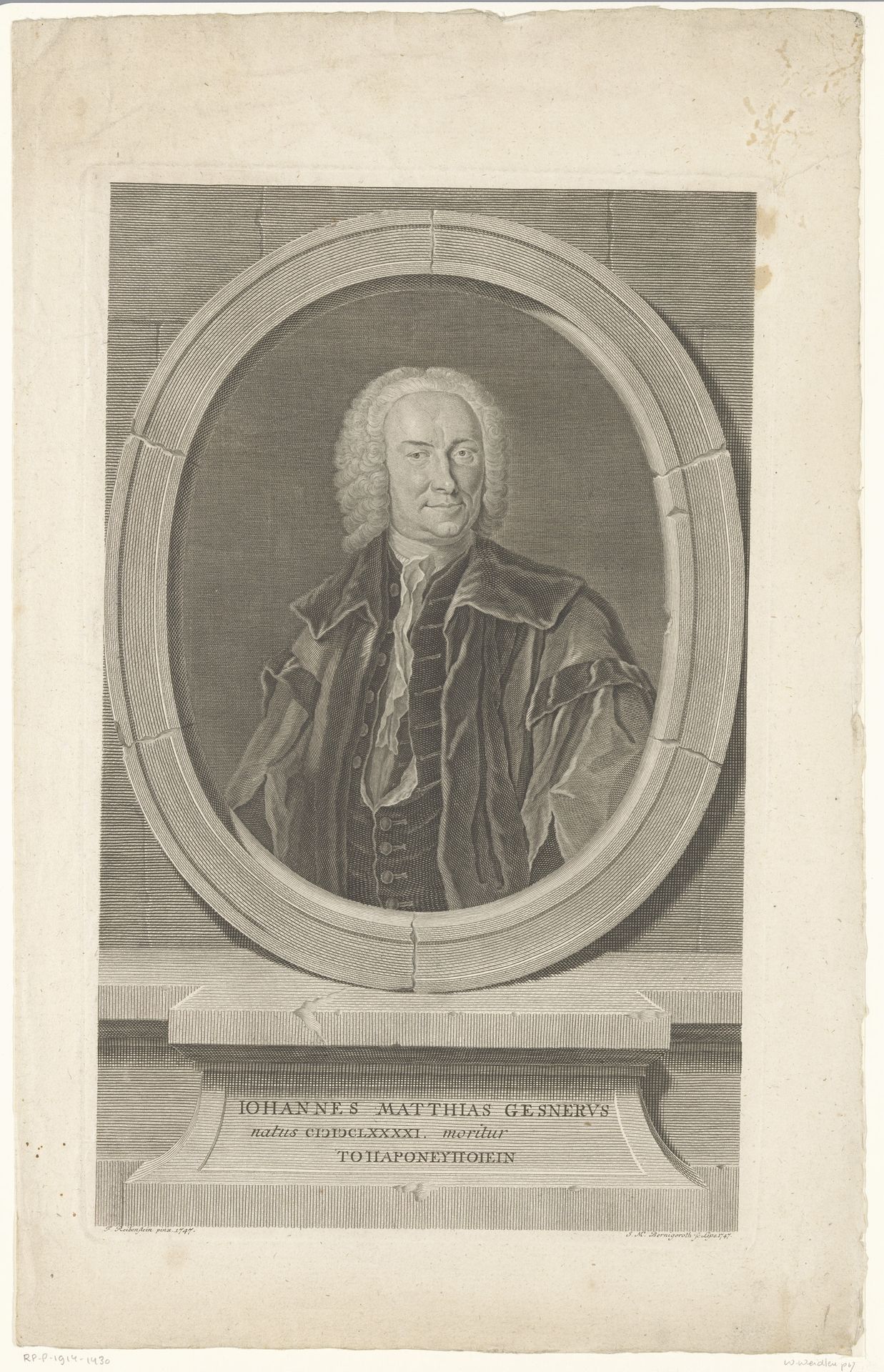 Portret van Johann Matthias Gesner by Johann Martin Bernigeroth