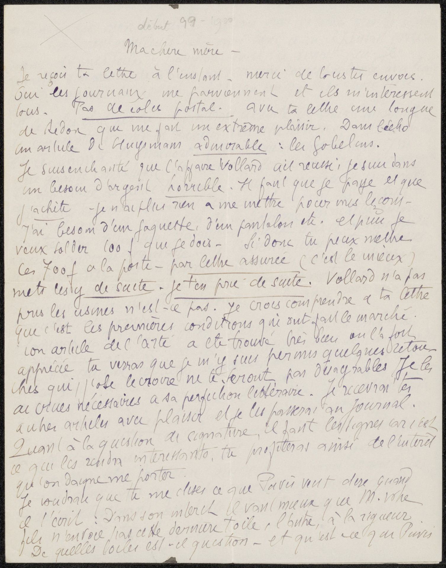 Brief aan Héloïse Bernard-Bodin by Emile Bernard