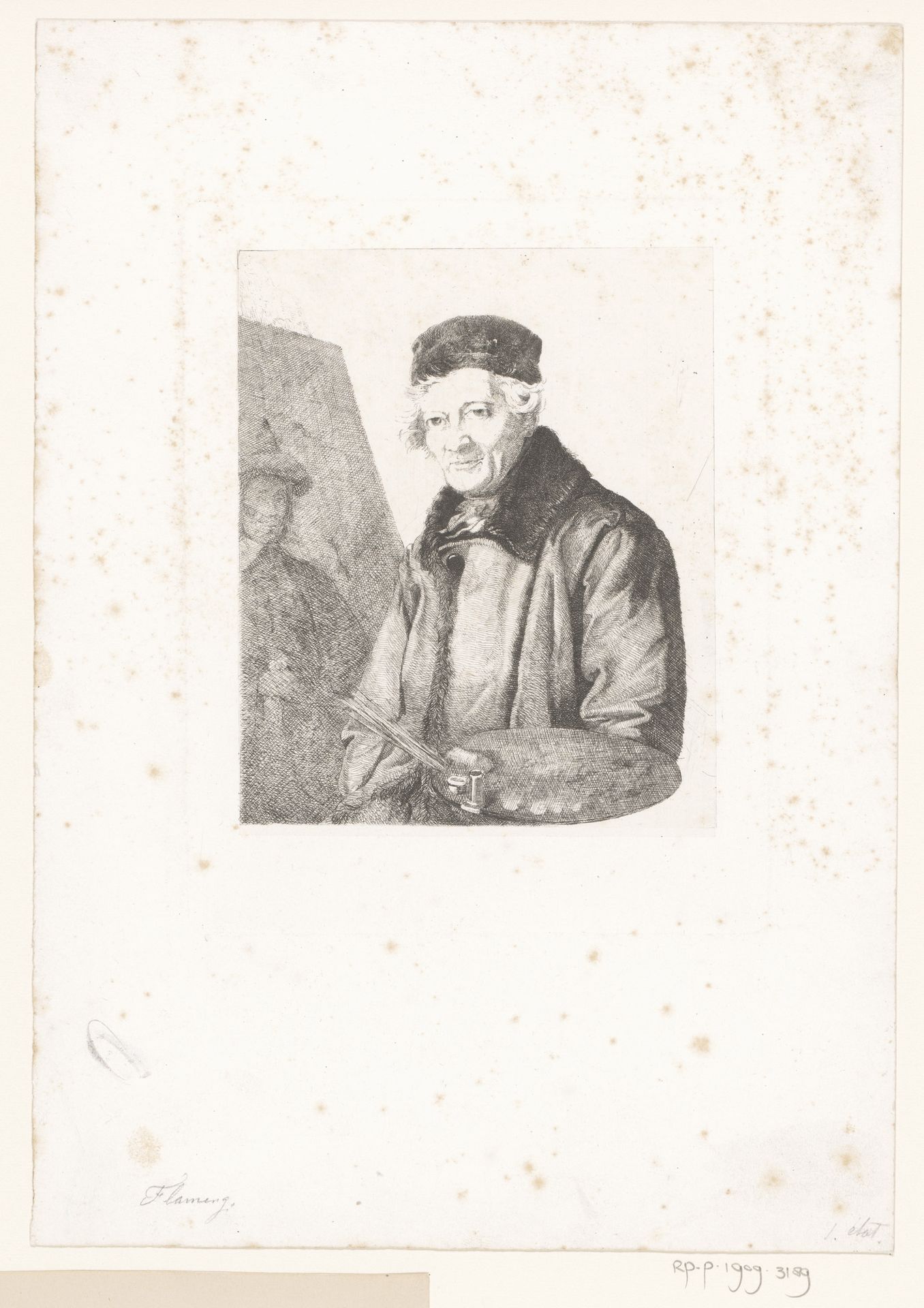 Schilder met palet bij zijn ezel by Léopold Flameng