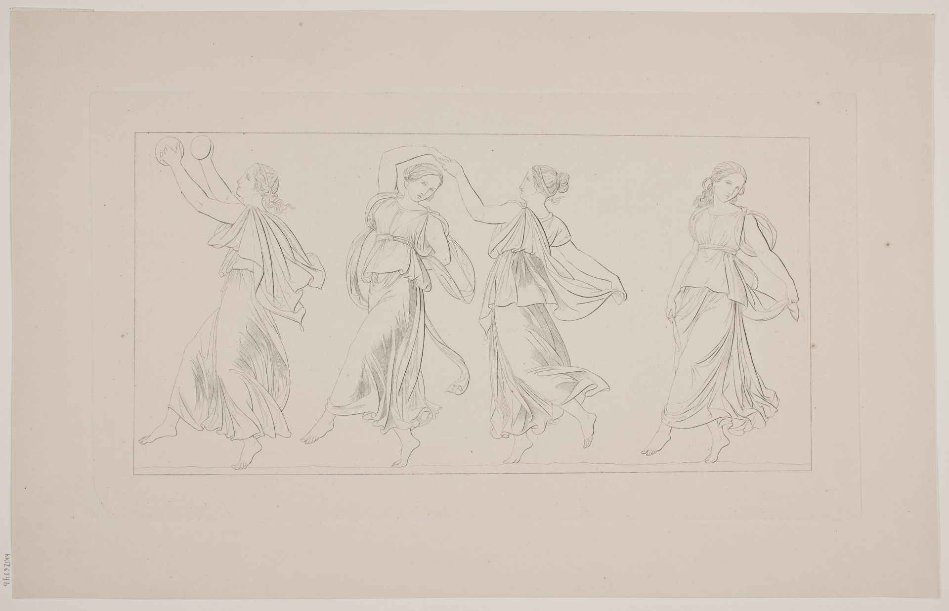 Dansende kvinder i antikt draperi by J.L. Lund