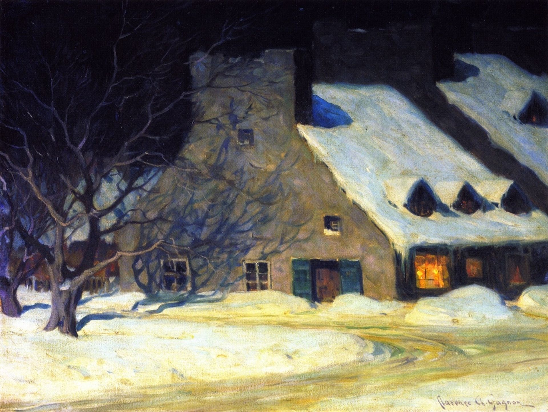 Street Scene, Quebec at Night by Clarence Gagnon