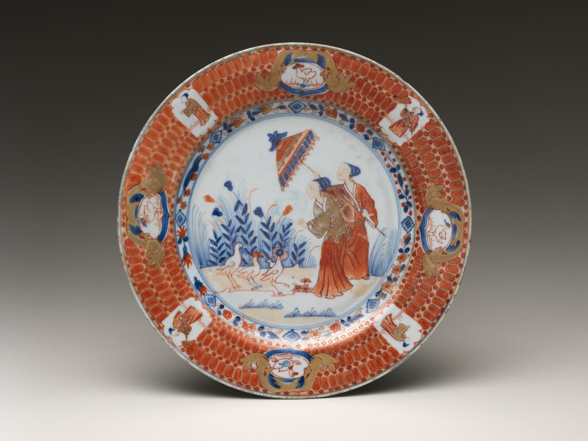 Dish Depicting Lady with a Parasol by Cornelis Pronk