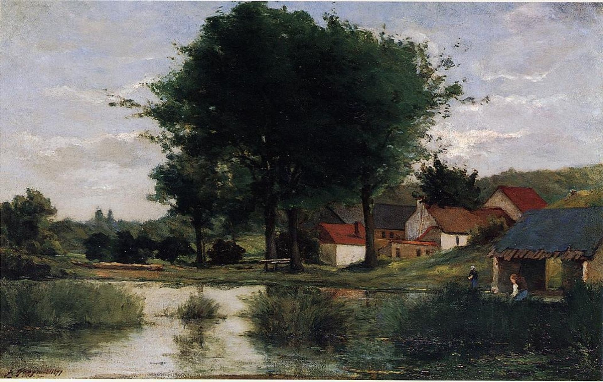 Autumn Landscape (Farm and pond) by Paul Gauguin