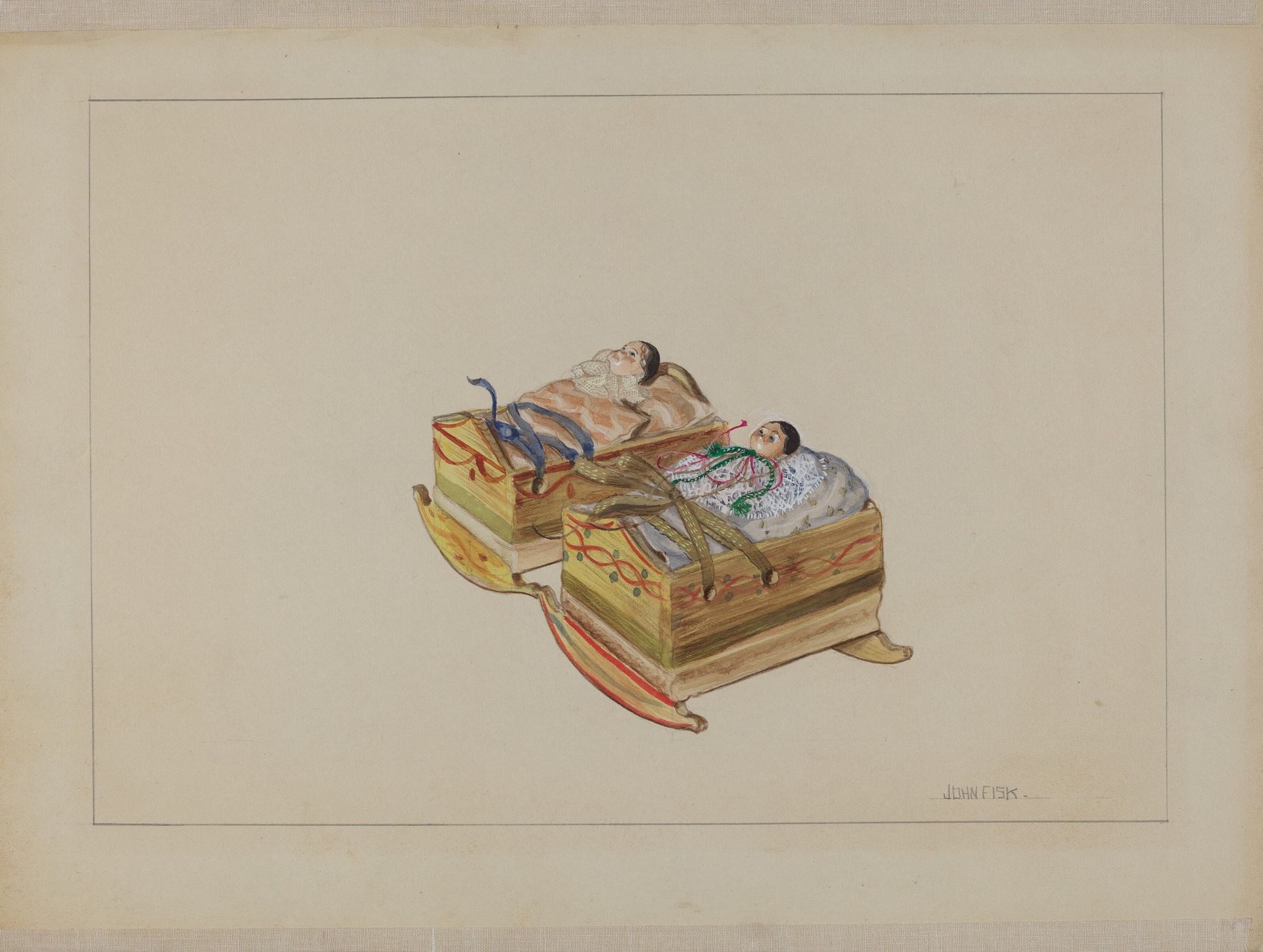 Two Cradles with Dolls by John Fisk