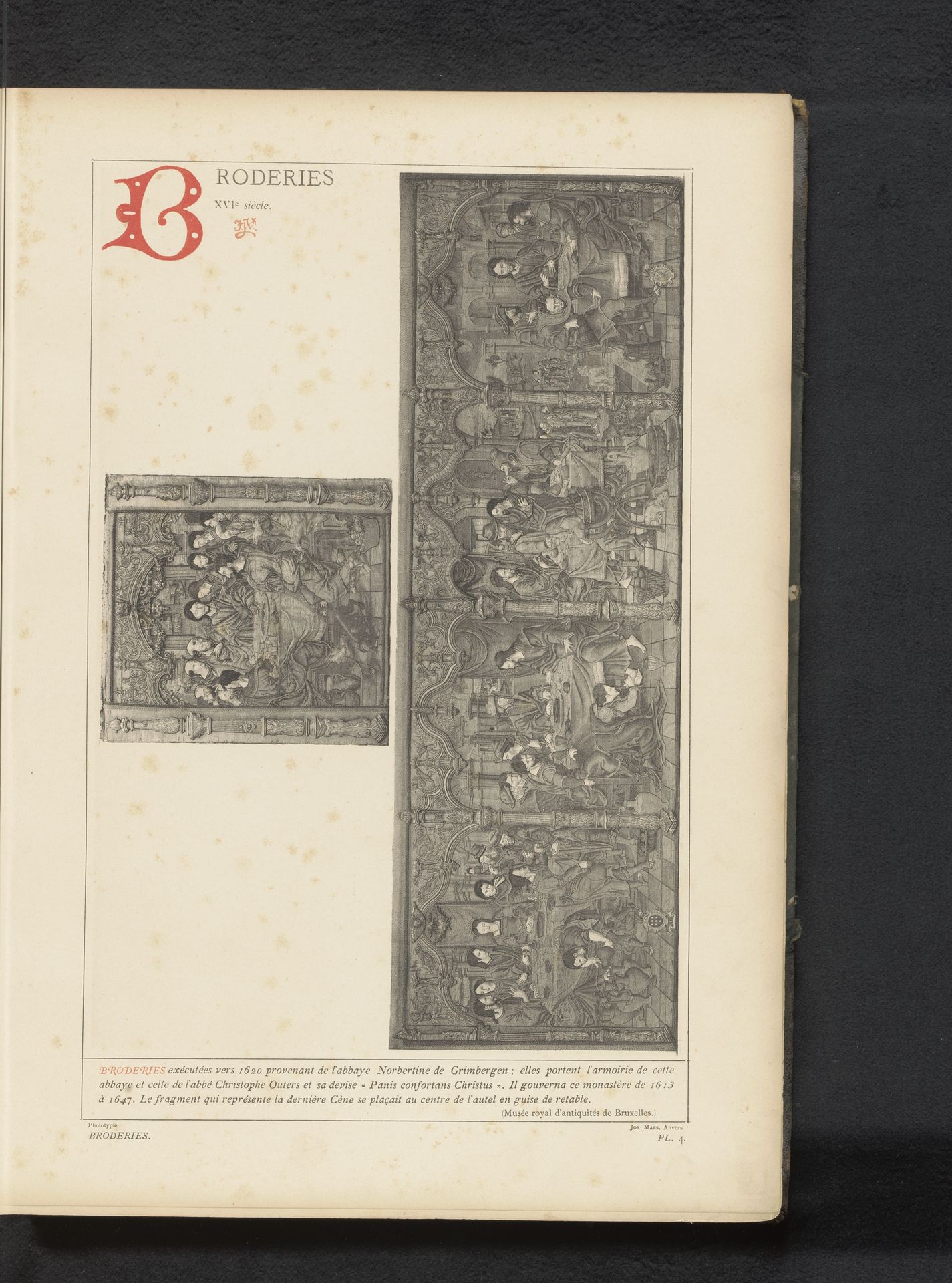 Twee lappen met borduursels met scènes van Christus aan tafel, afkomstig uit de abdij van Grimsbergen by Anonymous