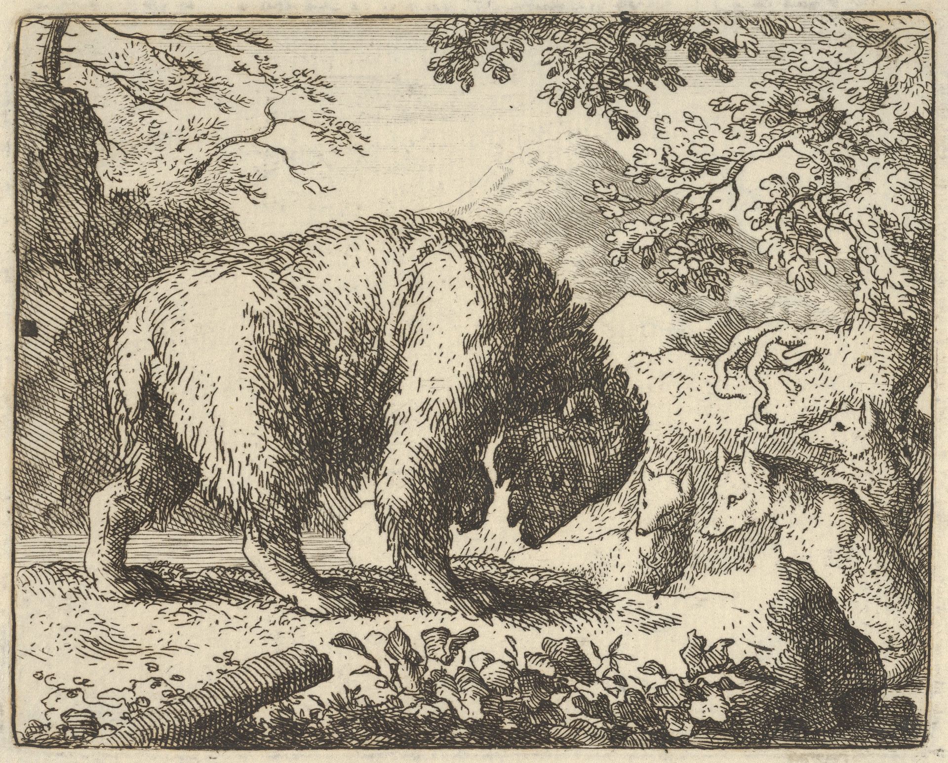Renard Promises the Bear to Take Him to a Place Where He Will Find Honey from Hendrick van Alcmar's Renard The Fox by Allart van Everdingen