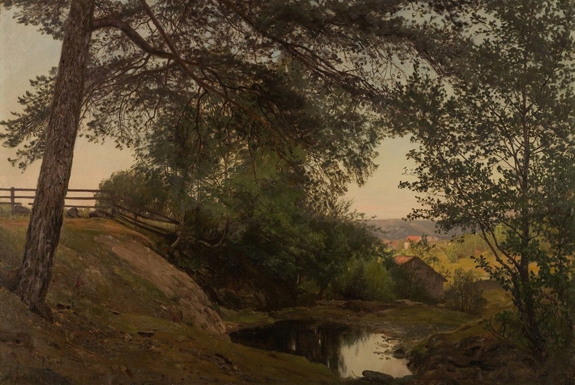 Mellom trærne. Lervik, Stord by Amaldus Nielsen