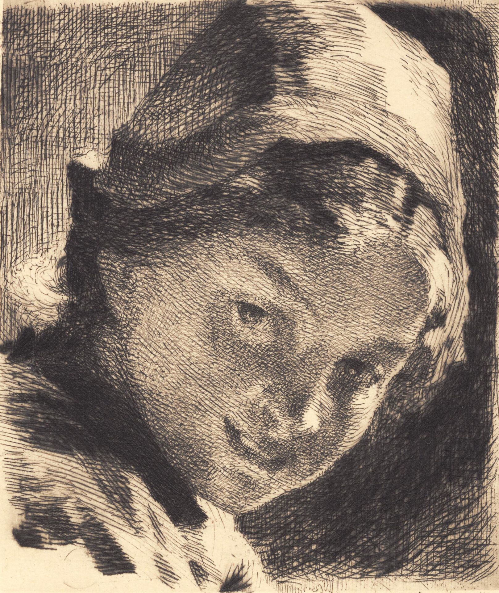 Leende pige med hue by Frans Schwartz