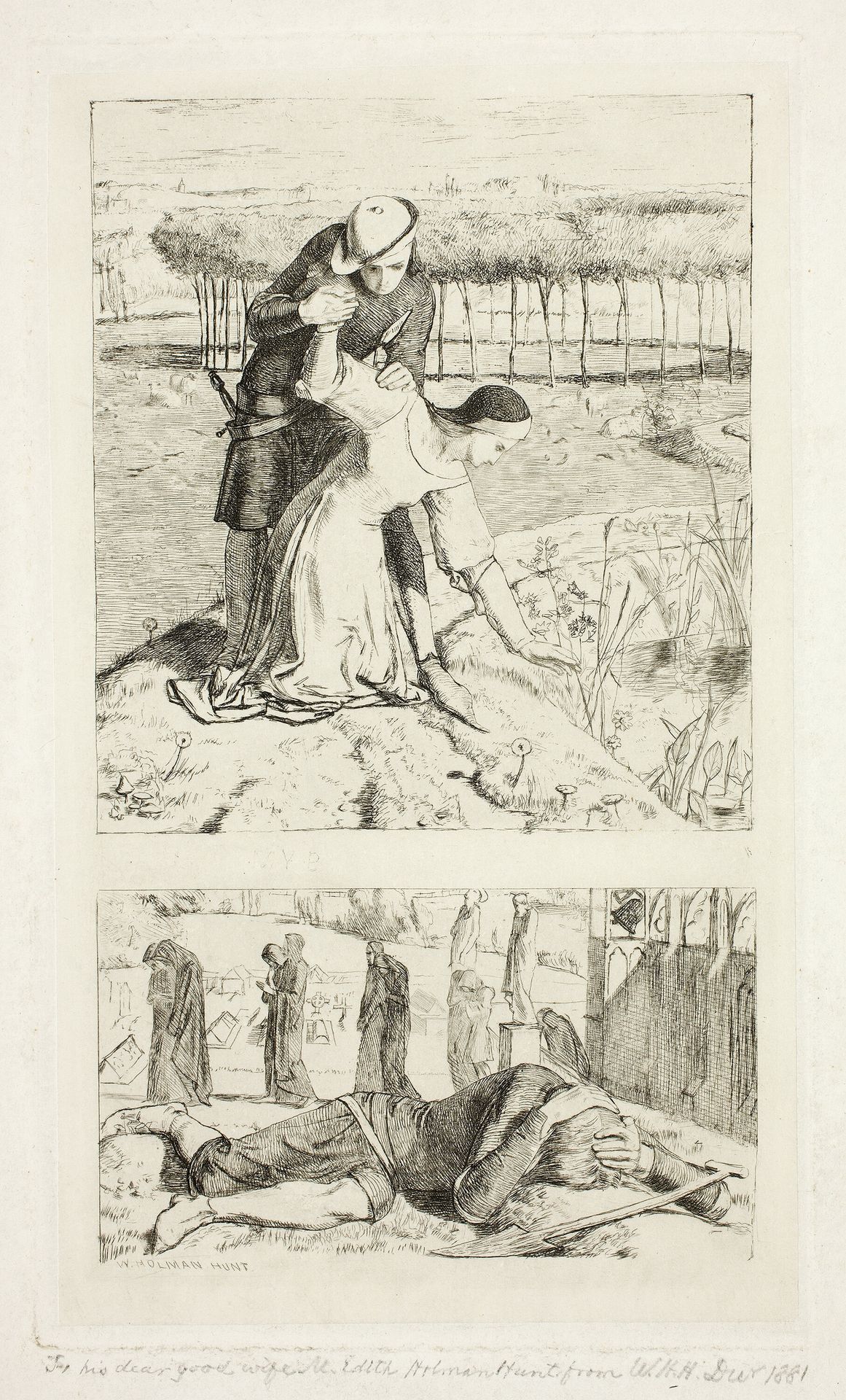 My Beautiful Lady (top); Of My Lady in Death (bottom), frontispiece to The Germ, No. 1 by William Holman Hunt
