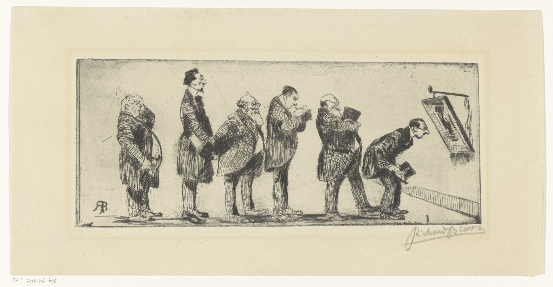 Six Men Lined up Before a Painting by Richard Bevan