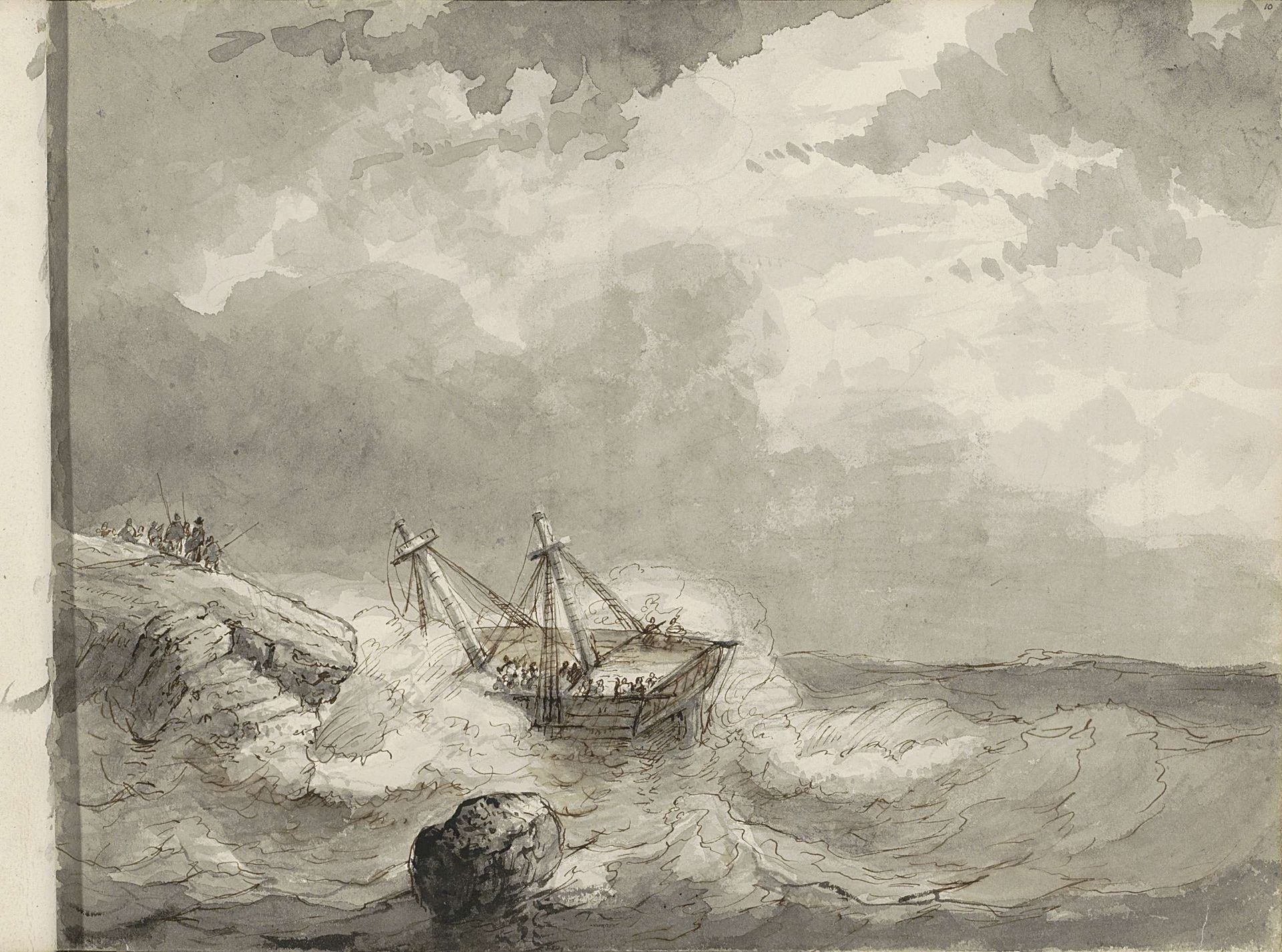 Schipbreuk op een rotskust by Petrus Johannes Schotel