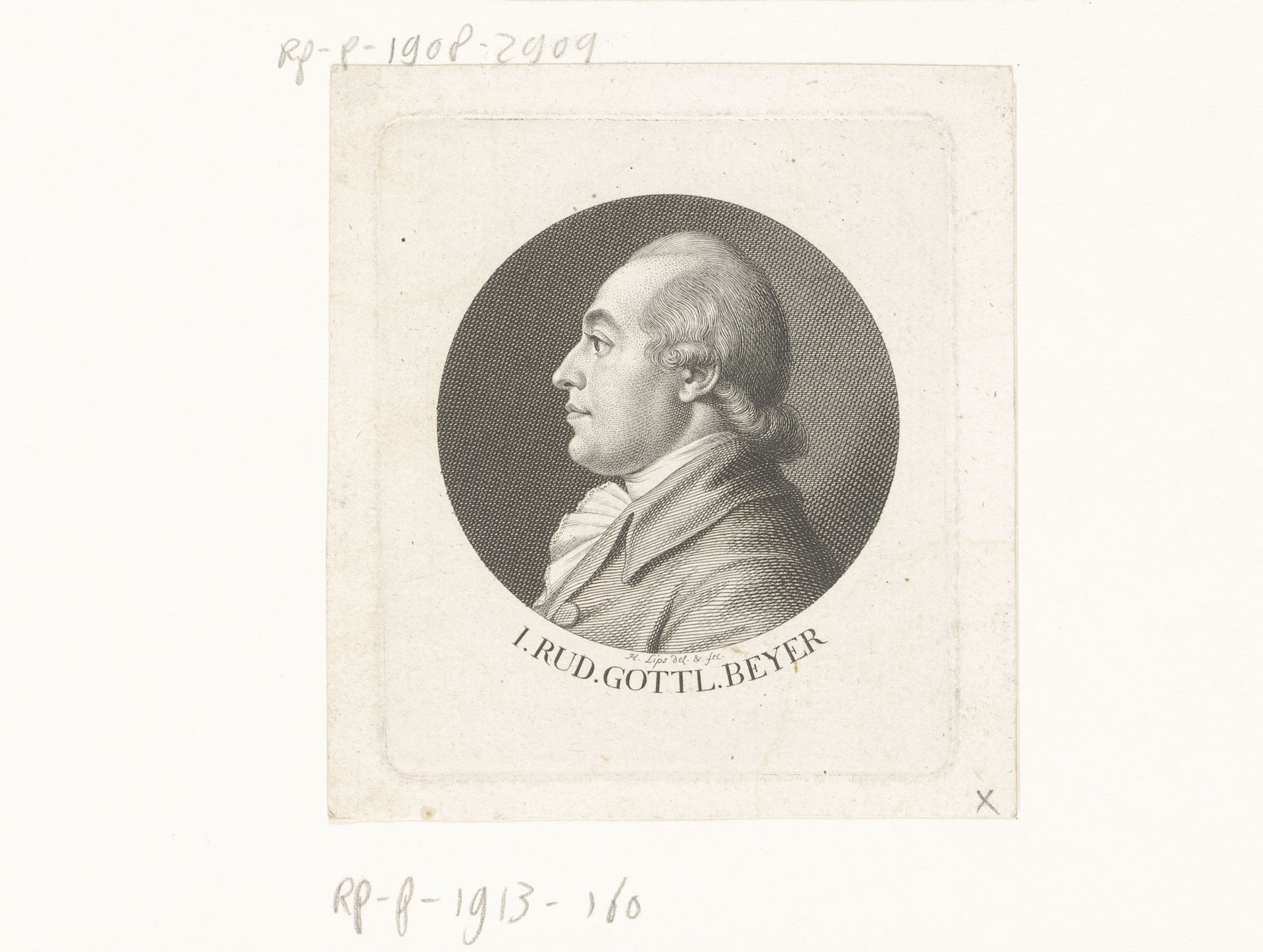 Portret van Johann Rudolph Gottlieb Beyer by Johann Heinrich Lips