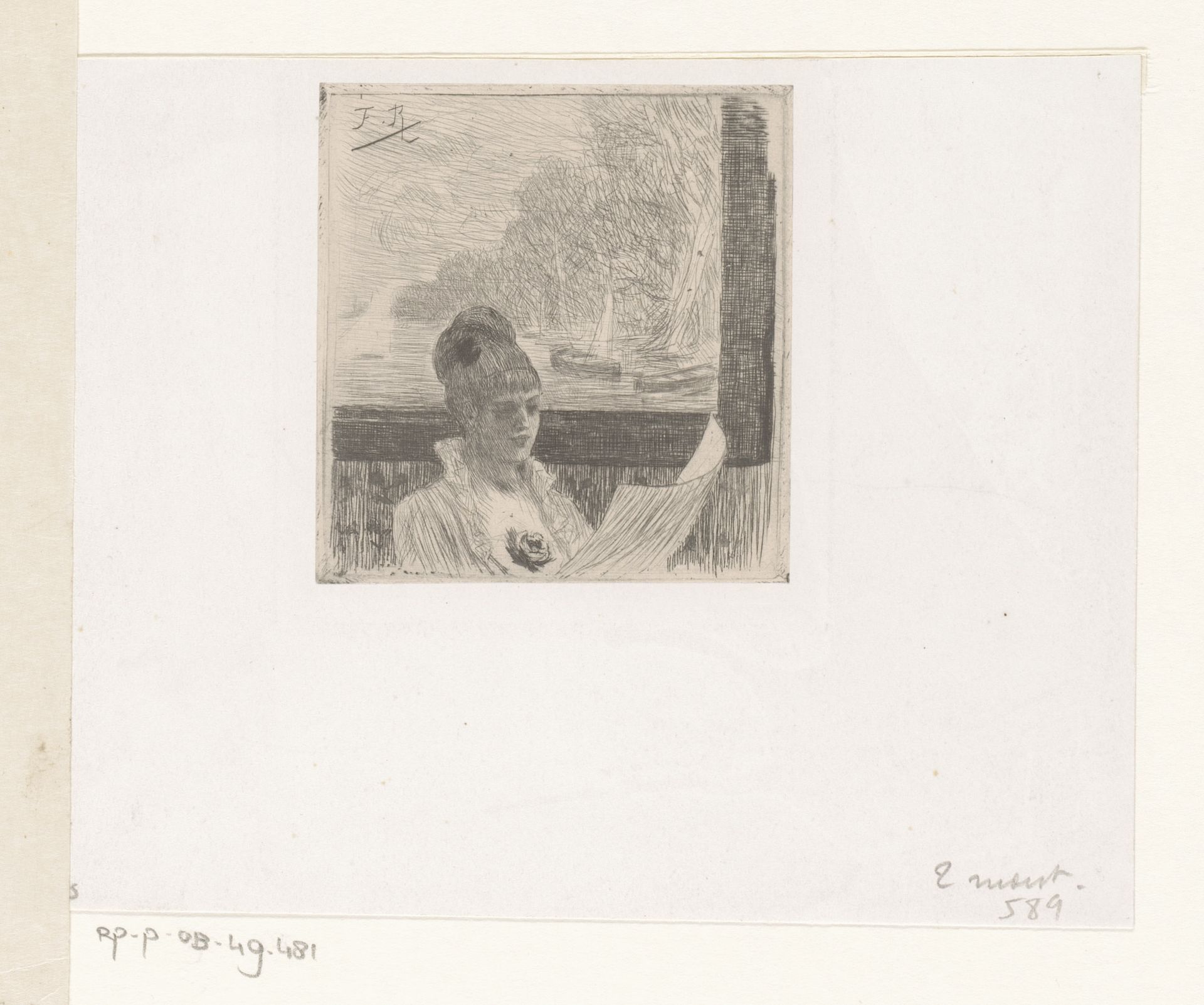 Vrouw leest aan het raam by Felicien Rops