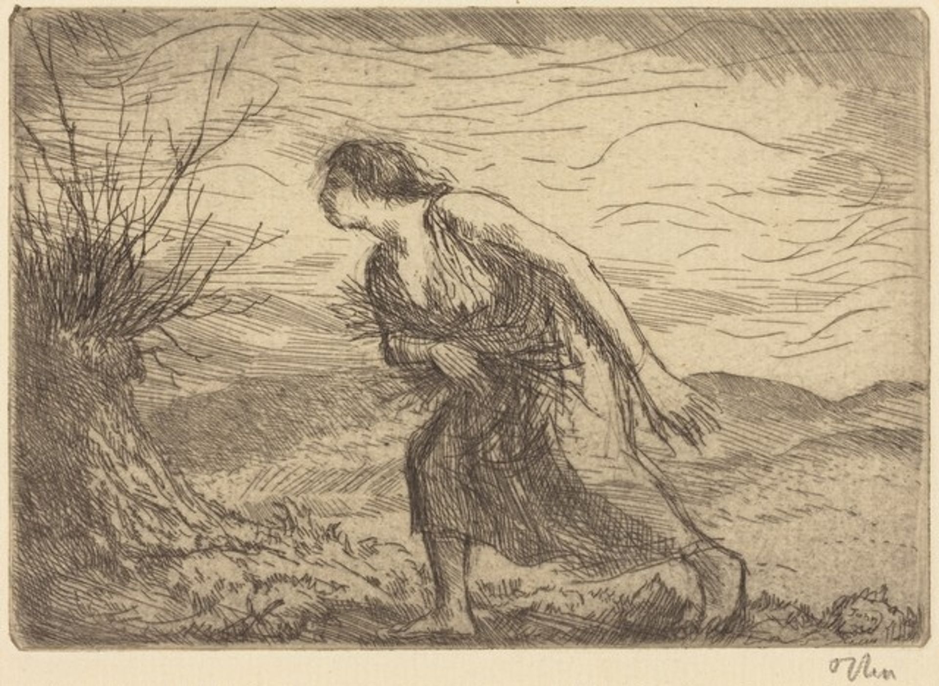 Woman Gathering Sticks by Augustus John