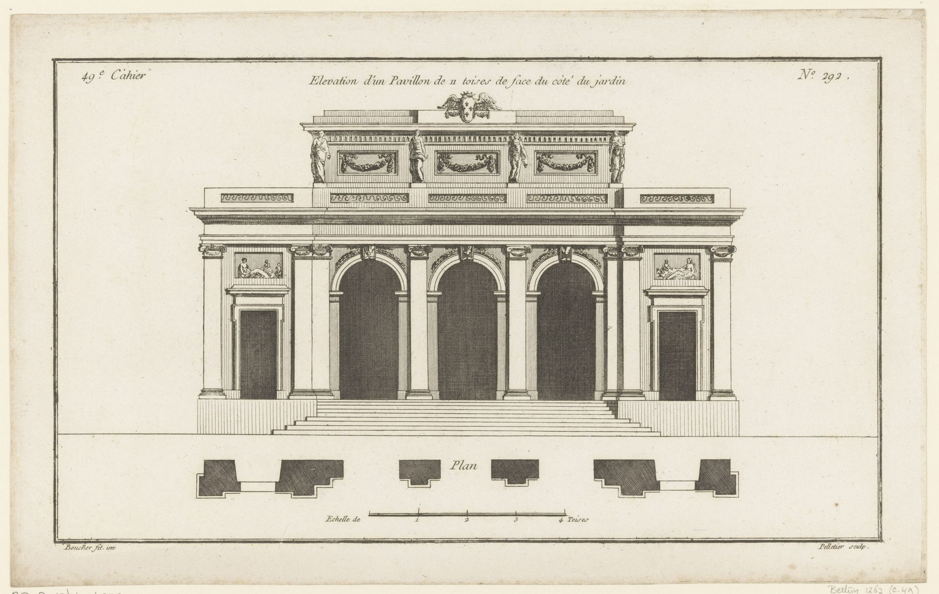 Façade met rondbogen en beelden by Jean Pelletier