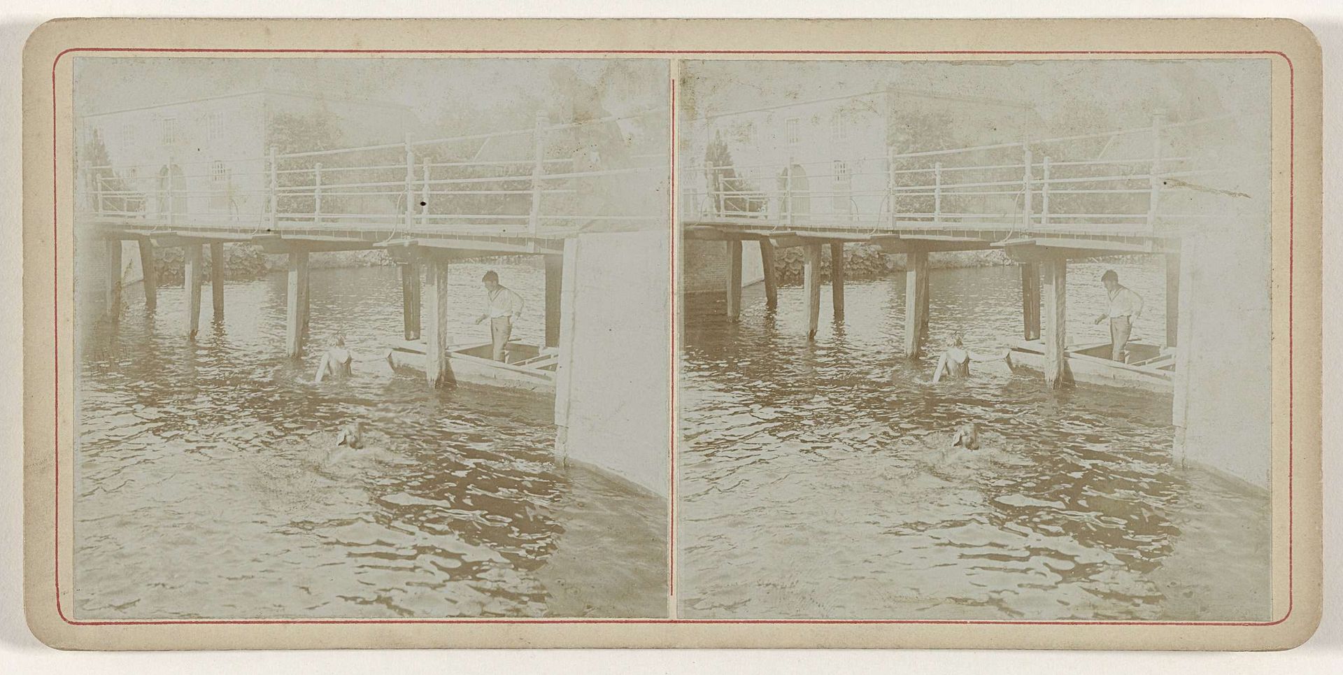 Zwemmen onder de brug nabij kasteel Ter Horst in Loenen by Geldolph Adriaan Kessler
