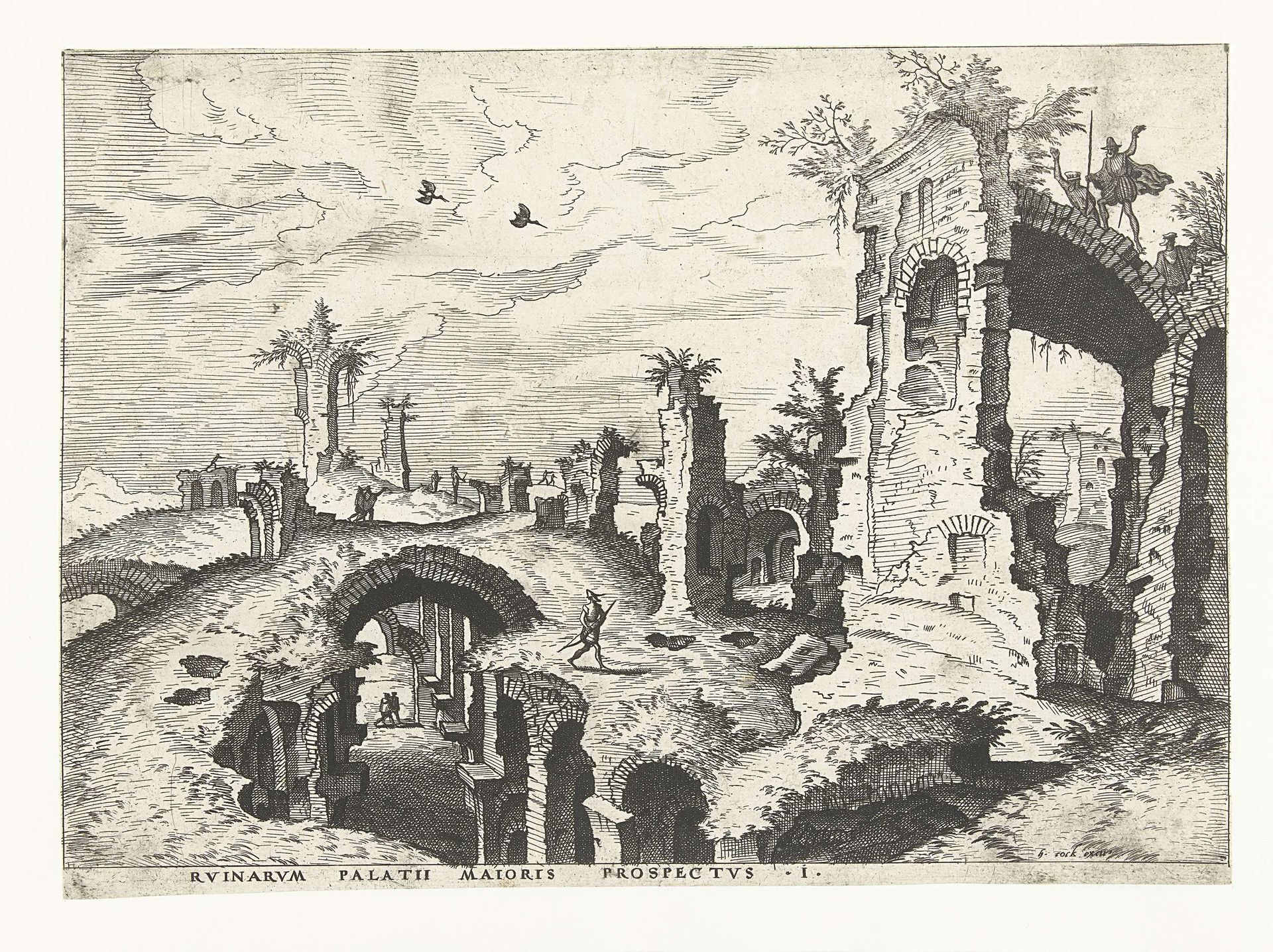 Gezicht op ruïnes op de Palatijn in Rome by Johannes of Lucas van Doetechum