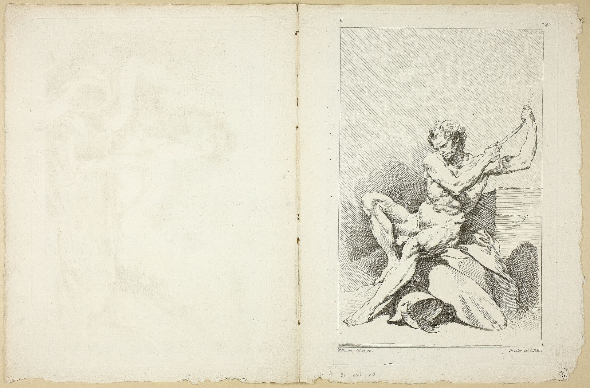 Academic Nude (recto and verso), from Seconde Livre de Figures d’Academies gravées en Partie par les Professeurs de l’ Académie Royale by Francois Boucher