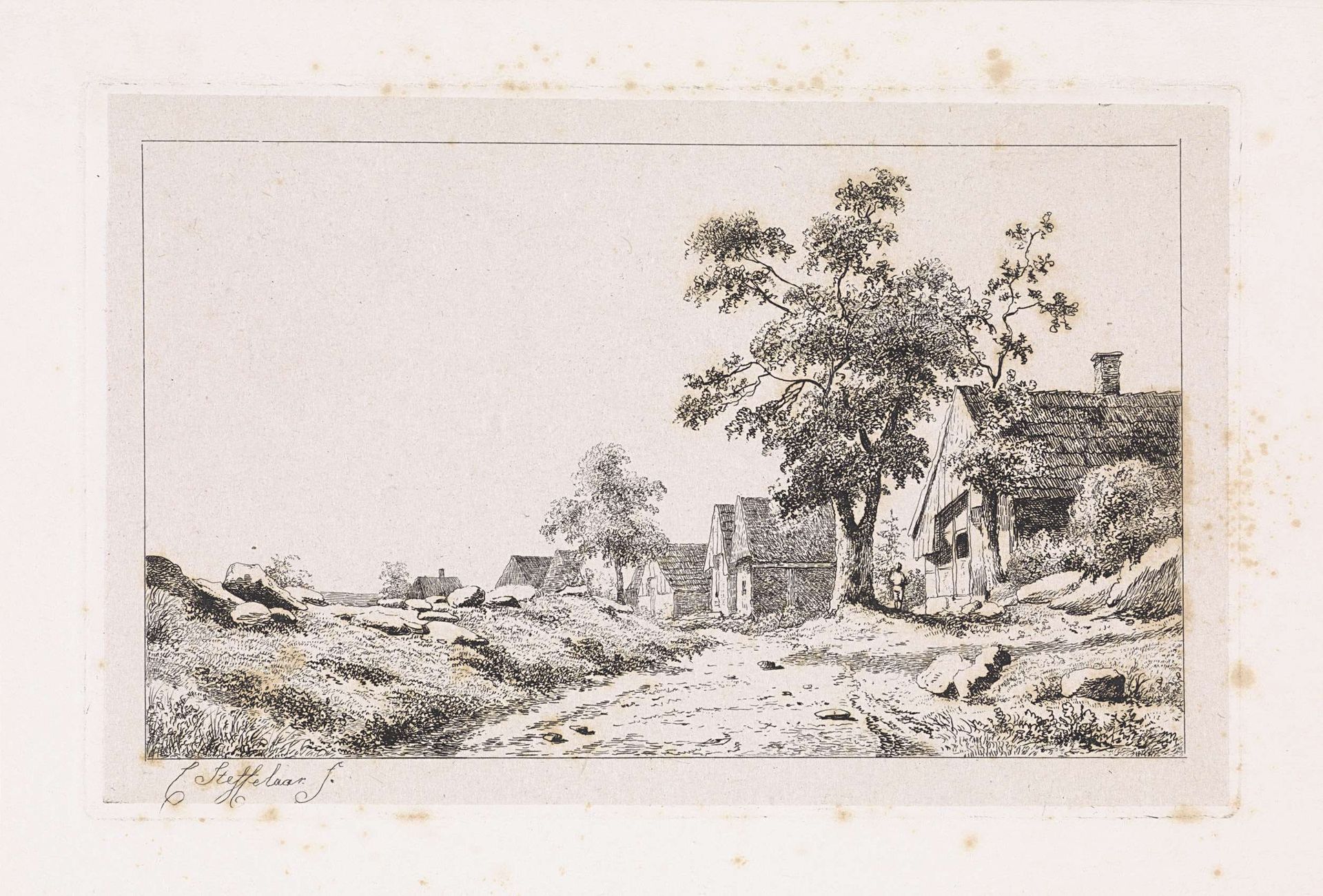 Dorp langs een weg by Cornelis Steffelaar