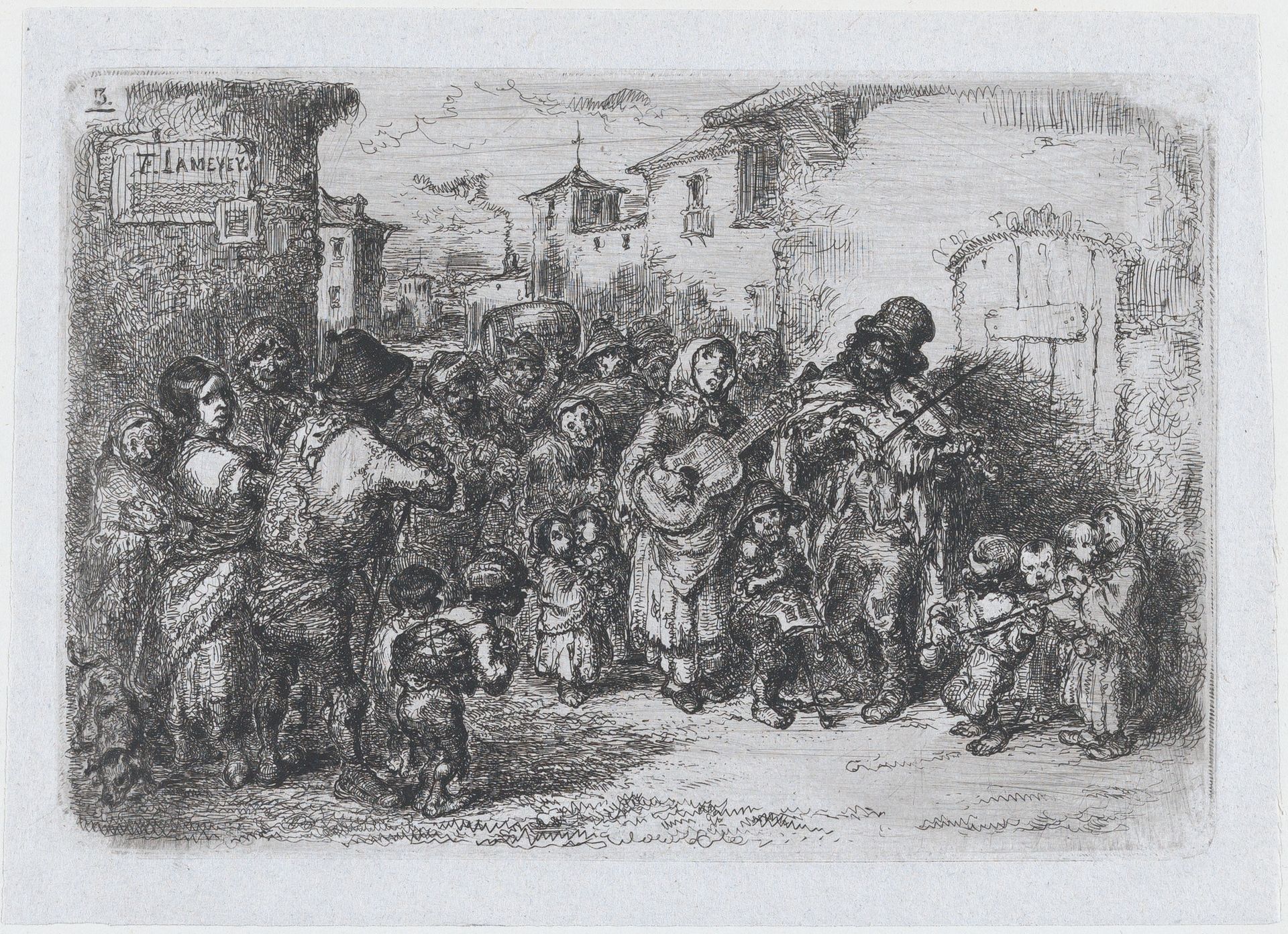 Plate 3: a group street musicians, from the series of customs and pastimes of the Spanish people by Francisco Lameyer y Berenguer