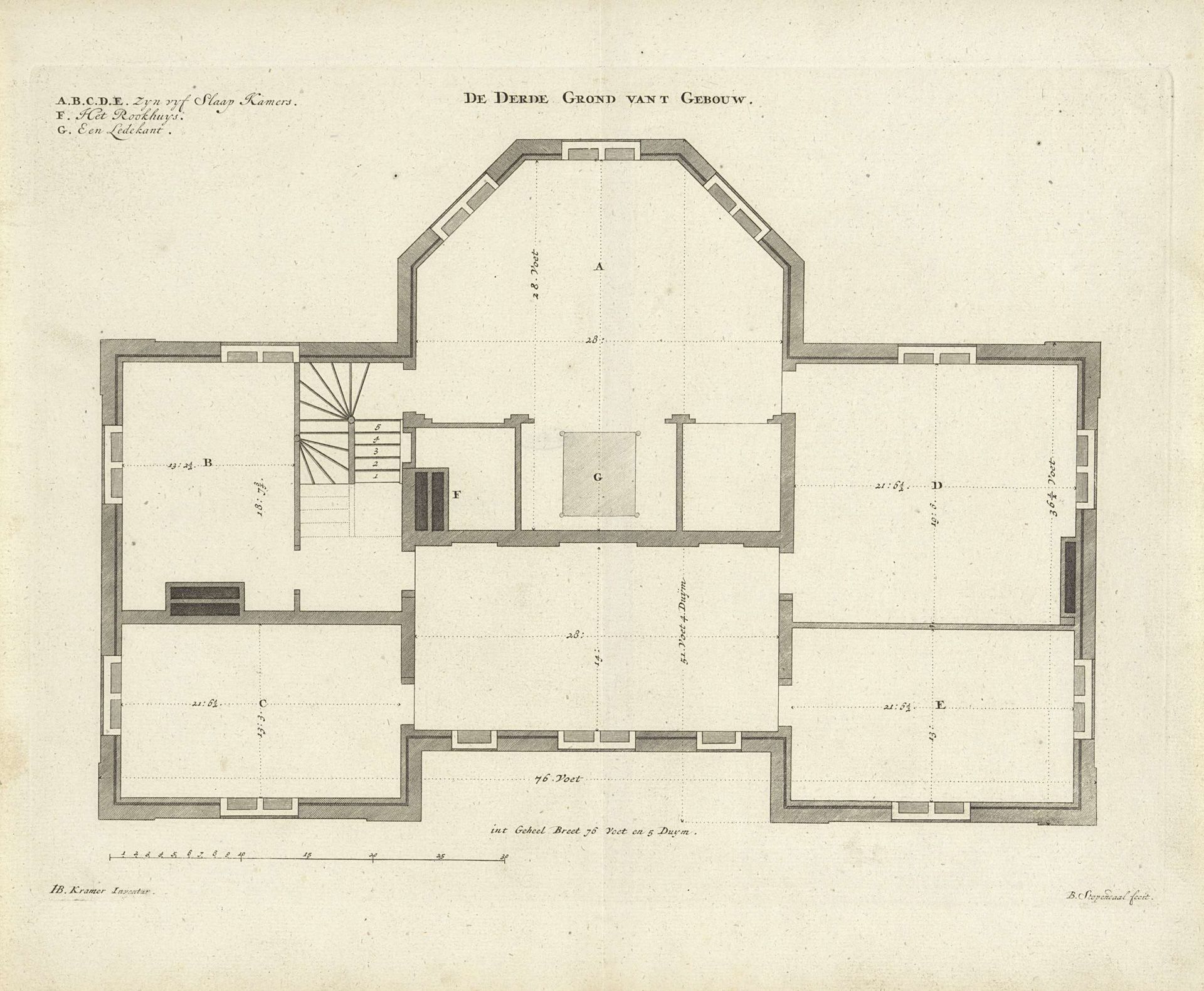 Plattegrond van de derde verdieping van huis De Nes te Vreeland by Bastiaen Stopendael