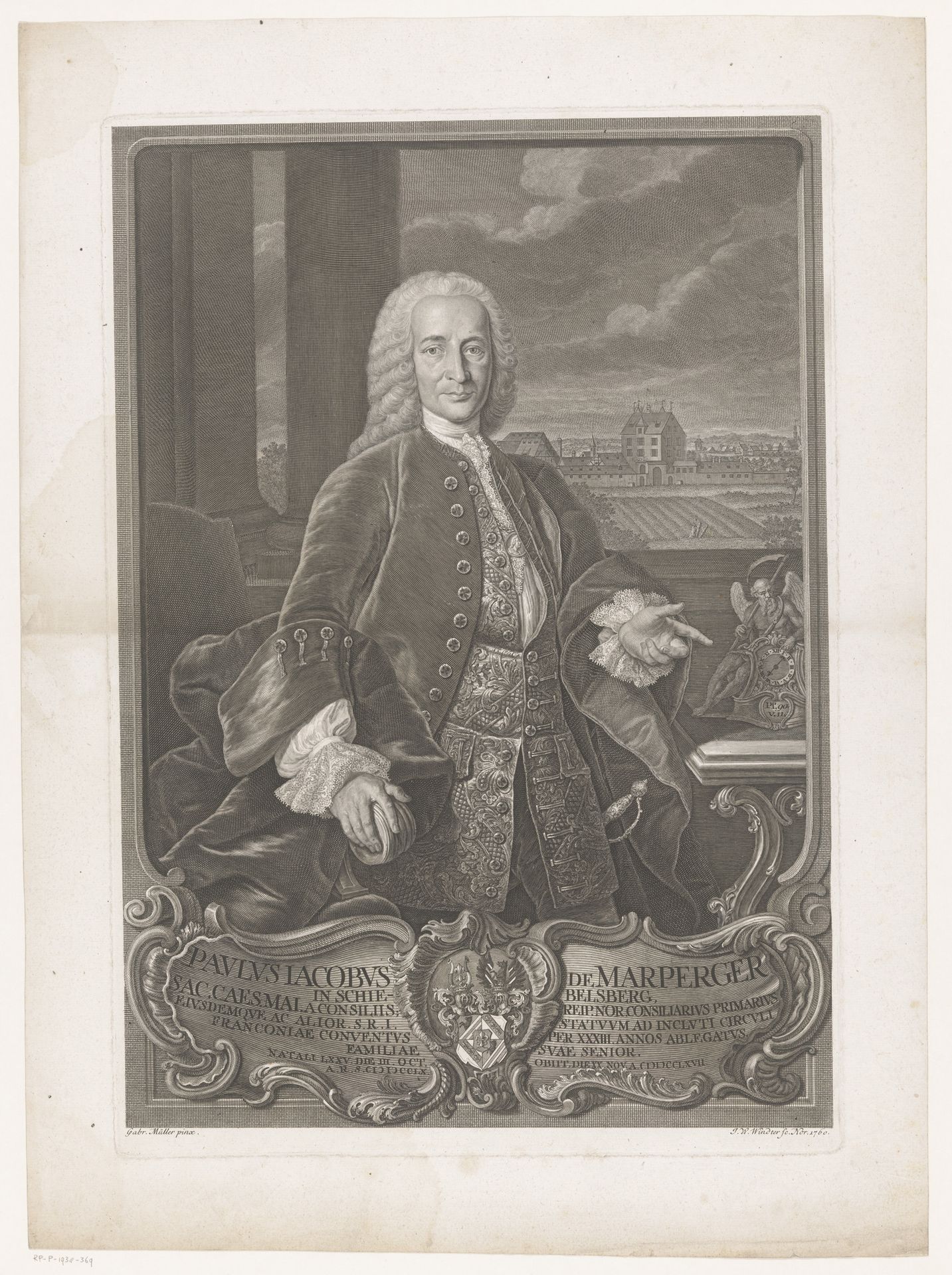 Portret van Paul Jacob von Marperger by Johann Wilhelm Windter