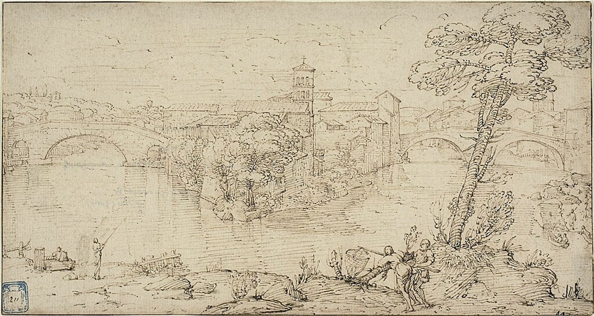 View of Isola Tiberina by Giovanni Francesco Grimaldi