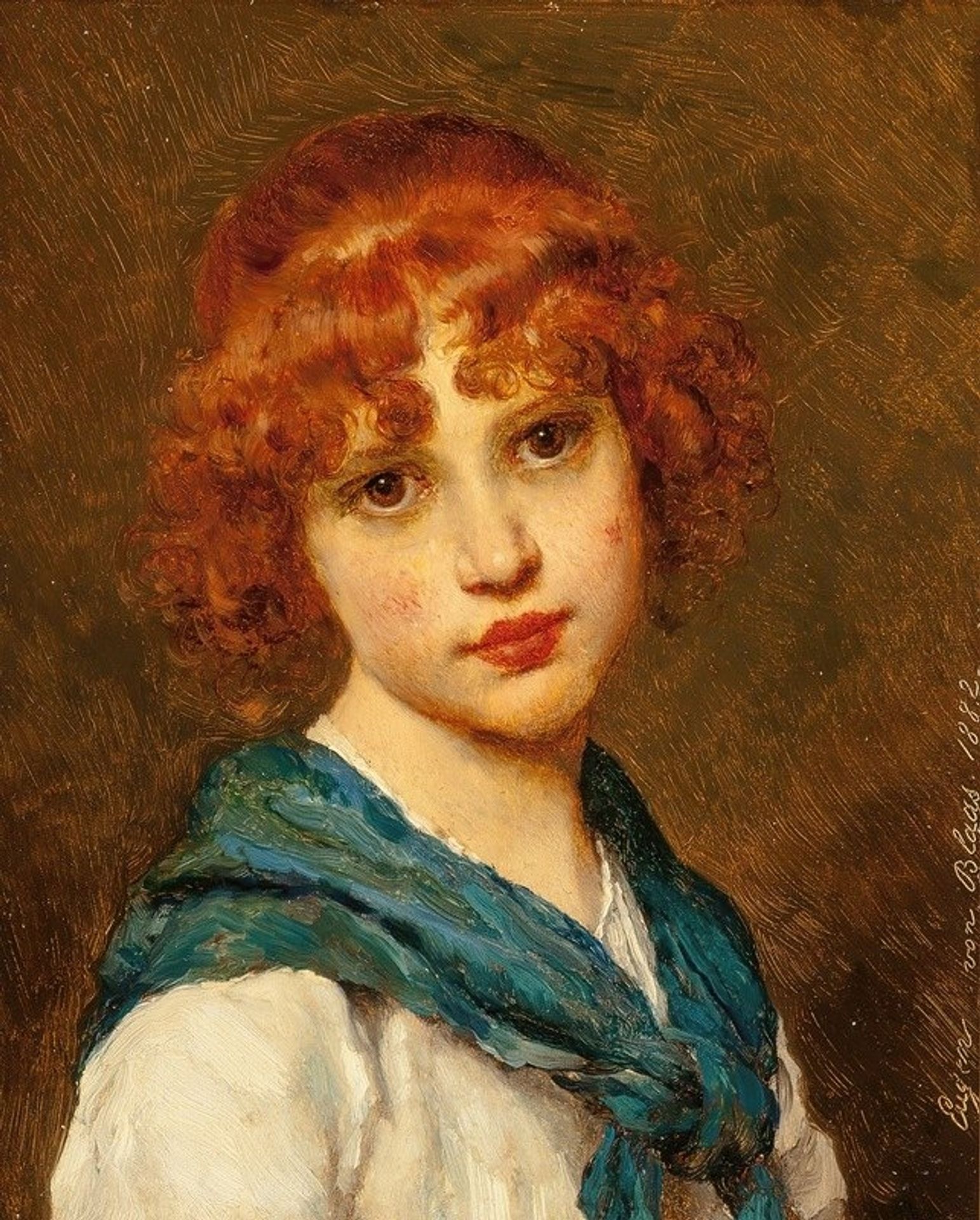 Girl with a blue scarf by Eugen von Blaas