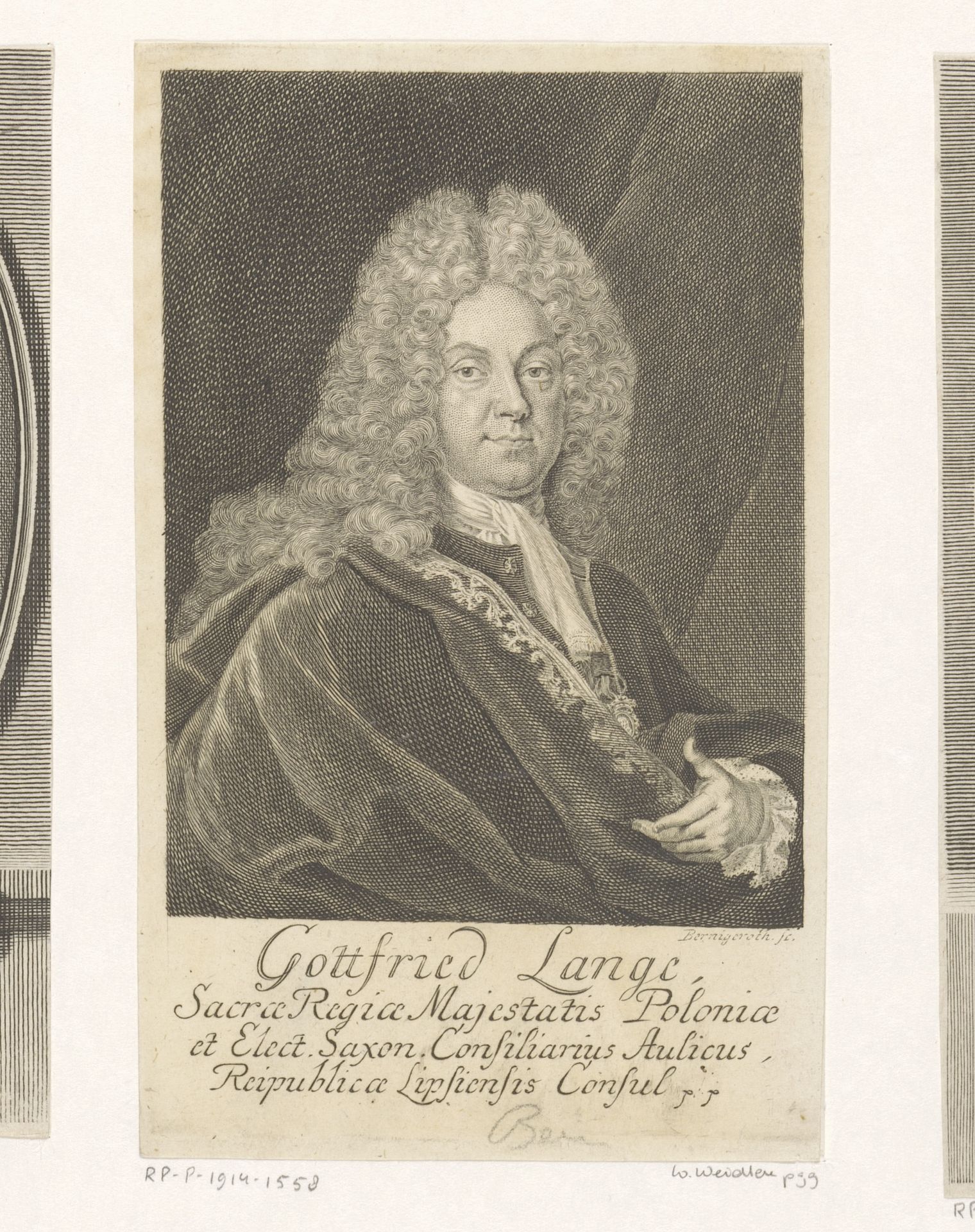 Portret van Gotfried Lange by Martin Bernigeroth