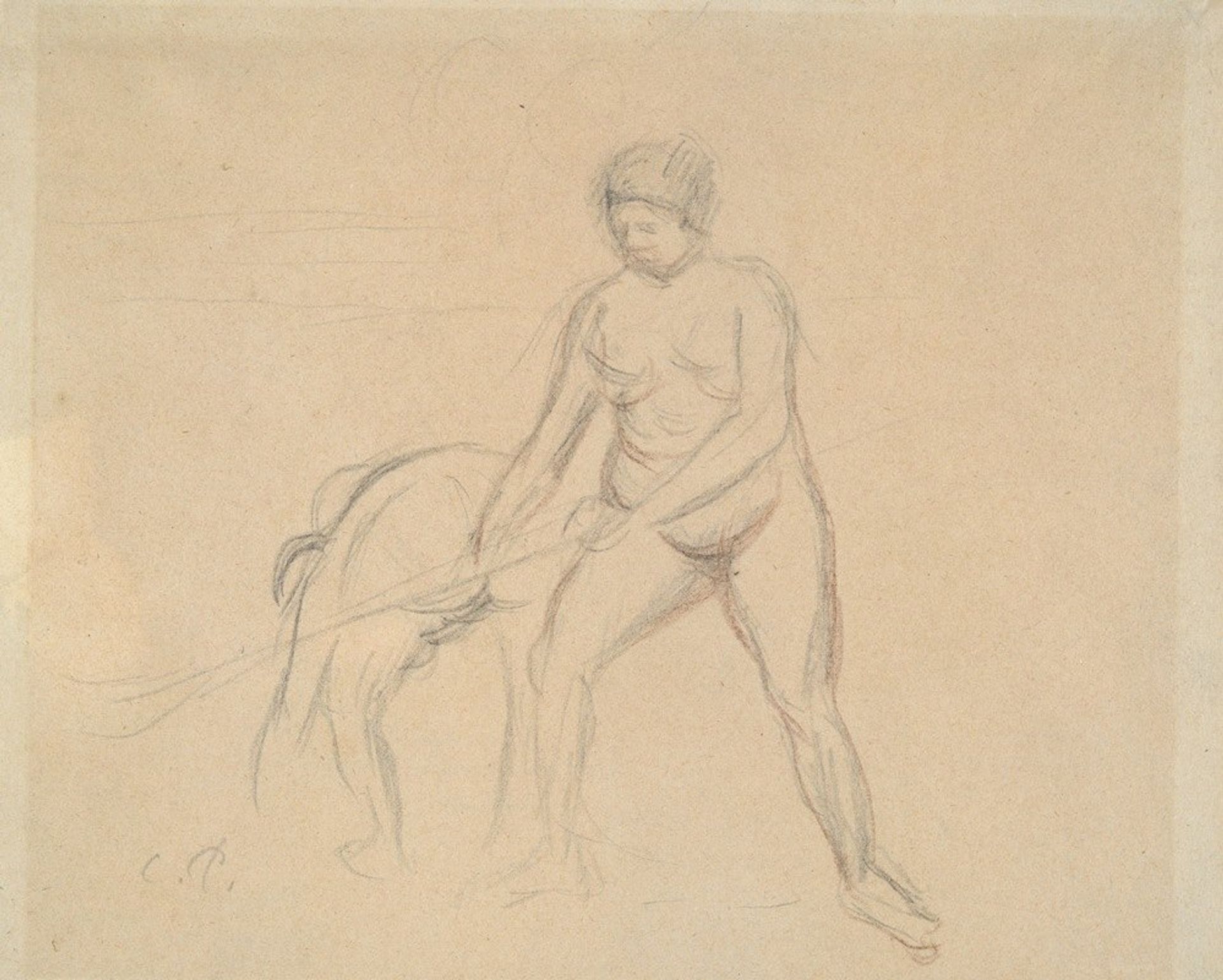 Study of Two Female Figures by Camille Pissarro