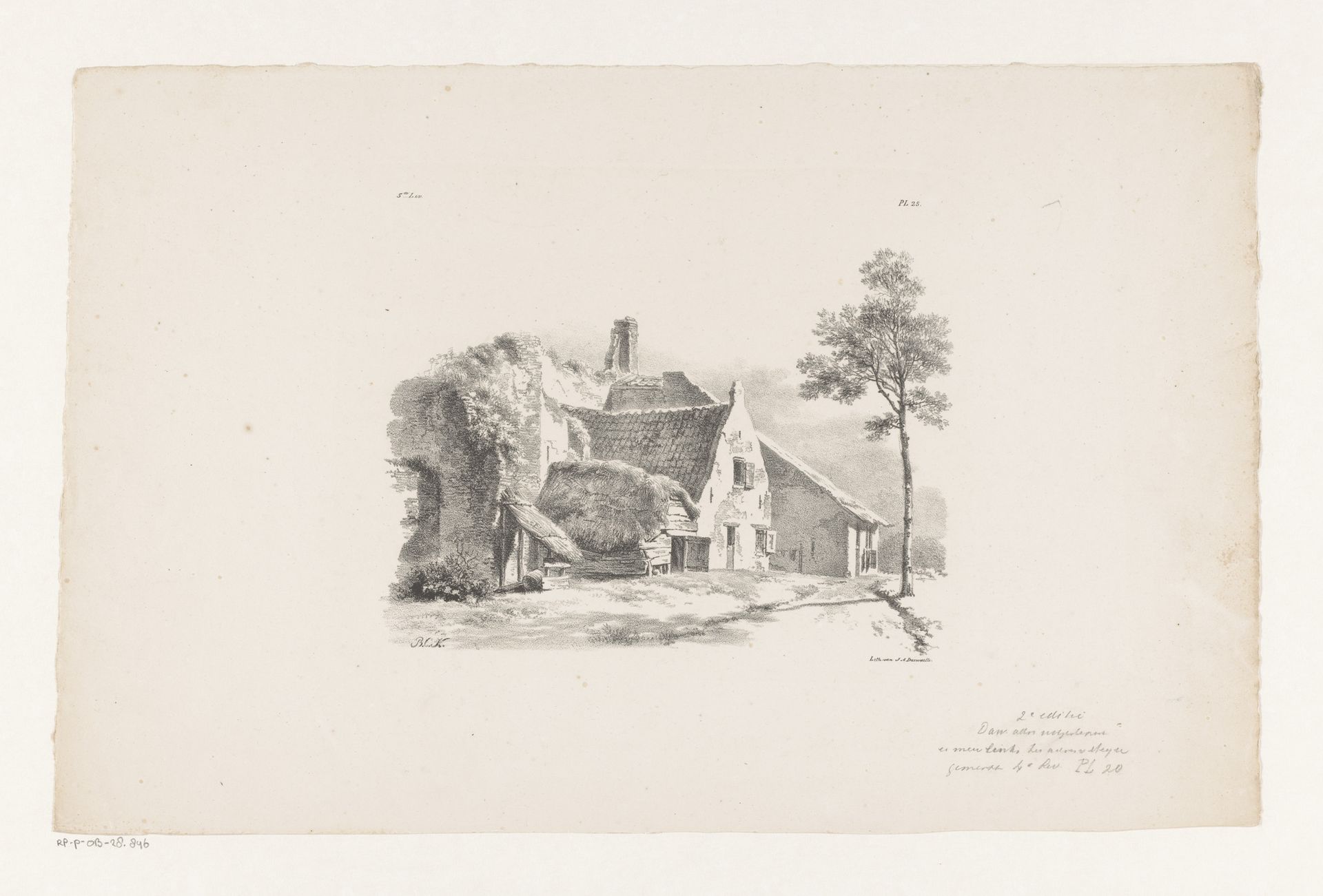 Boerderij bij ruïne by Barend Cornelis Koekkoek