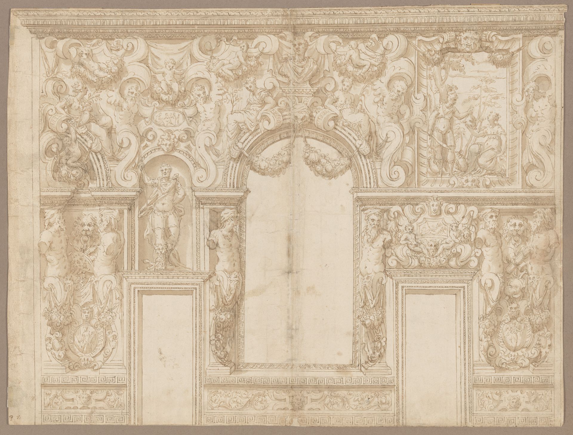 Design for the Decoration of a Palace Wall (Veronese Palazzo?) by Alessandro Vittoria (Alessandro Vittoria di Vigilio della Volpa)
