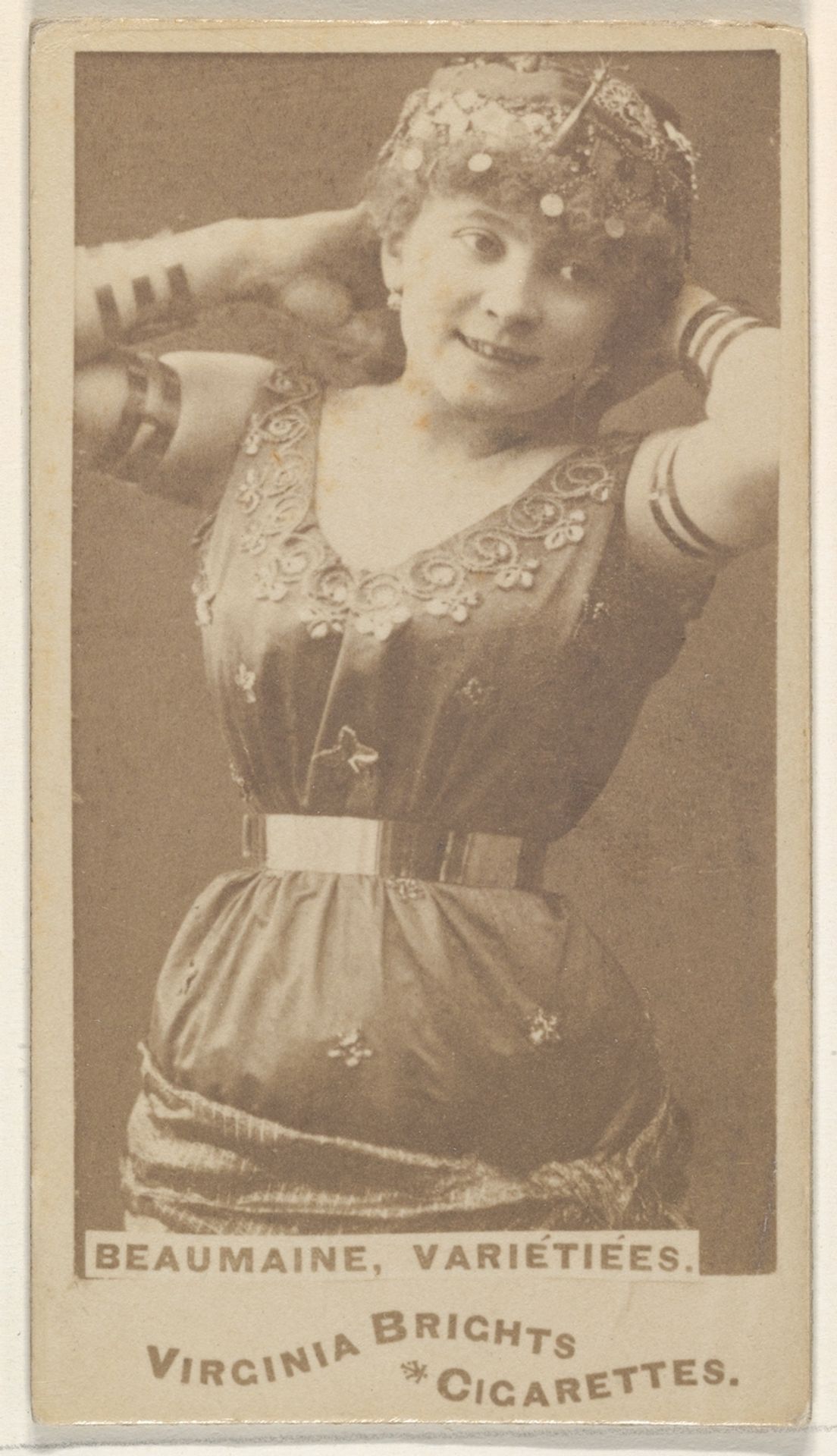 Beaumaine, Varietiees, from the Actors and Actresses series (N45, Type 1) for Virginia Brights Cigarettes by Allen & Ginter