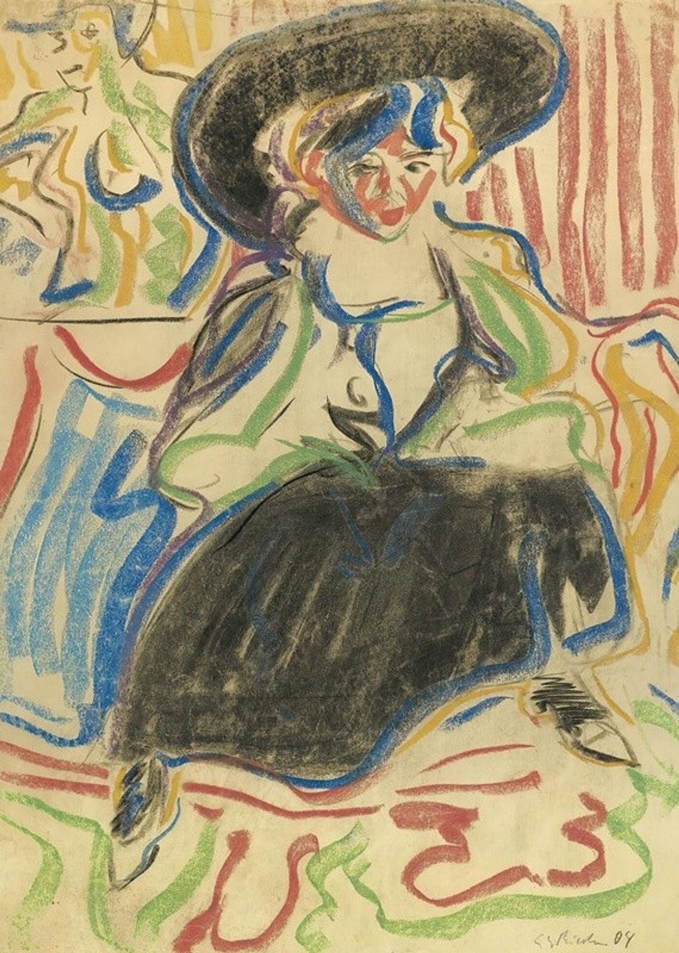 Sitzendes Mädchen Mit Hut by Ernst Ludwig Kirchner