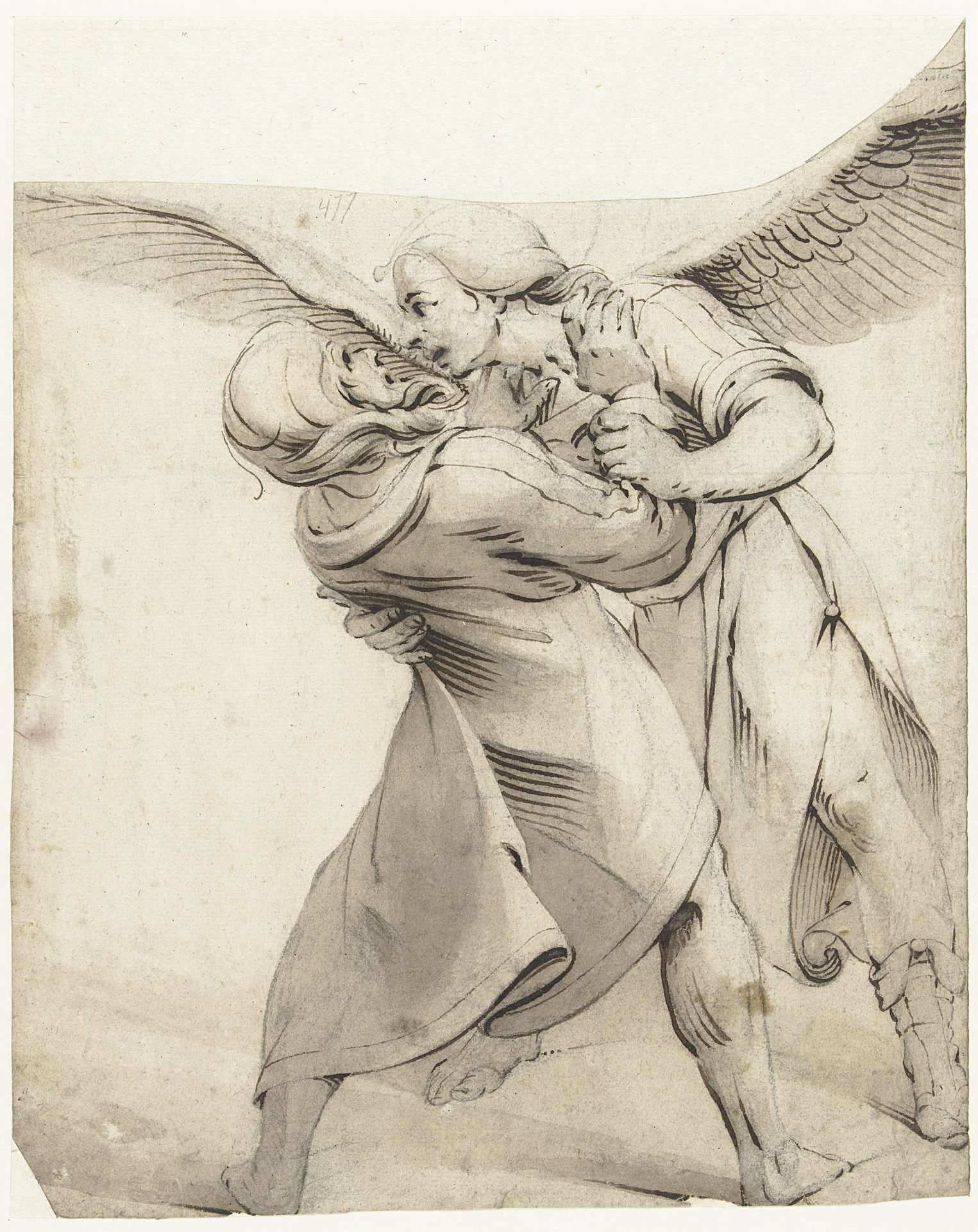 Jacob worstelend met de engel by Gerard ter (I) Borch