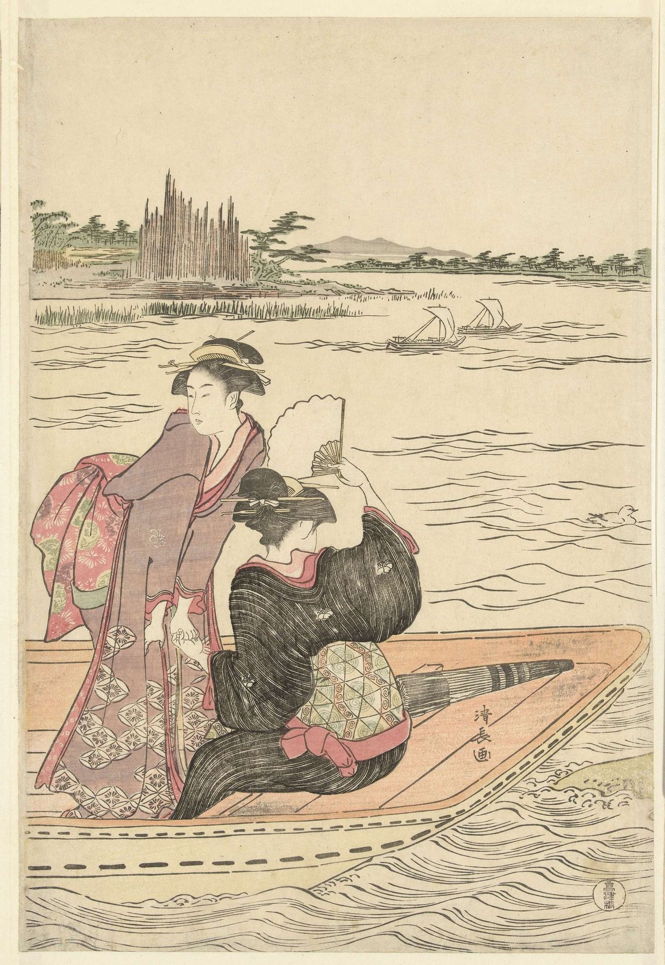 Veerboot op de rivier de Sumida by Torii Kiyonaga