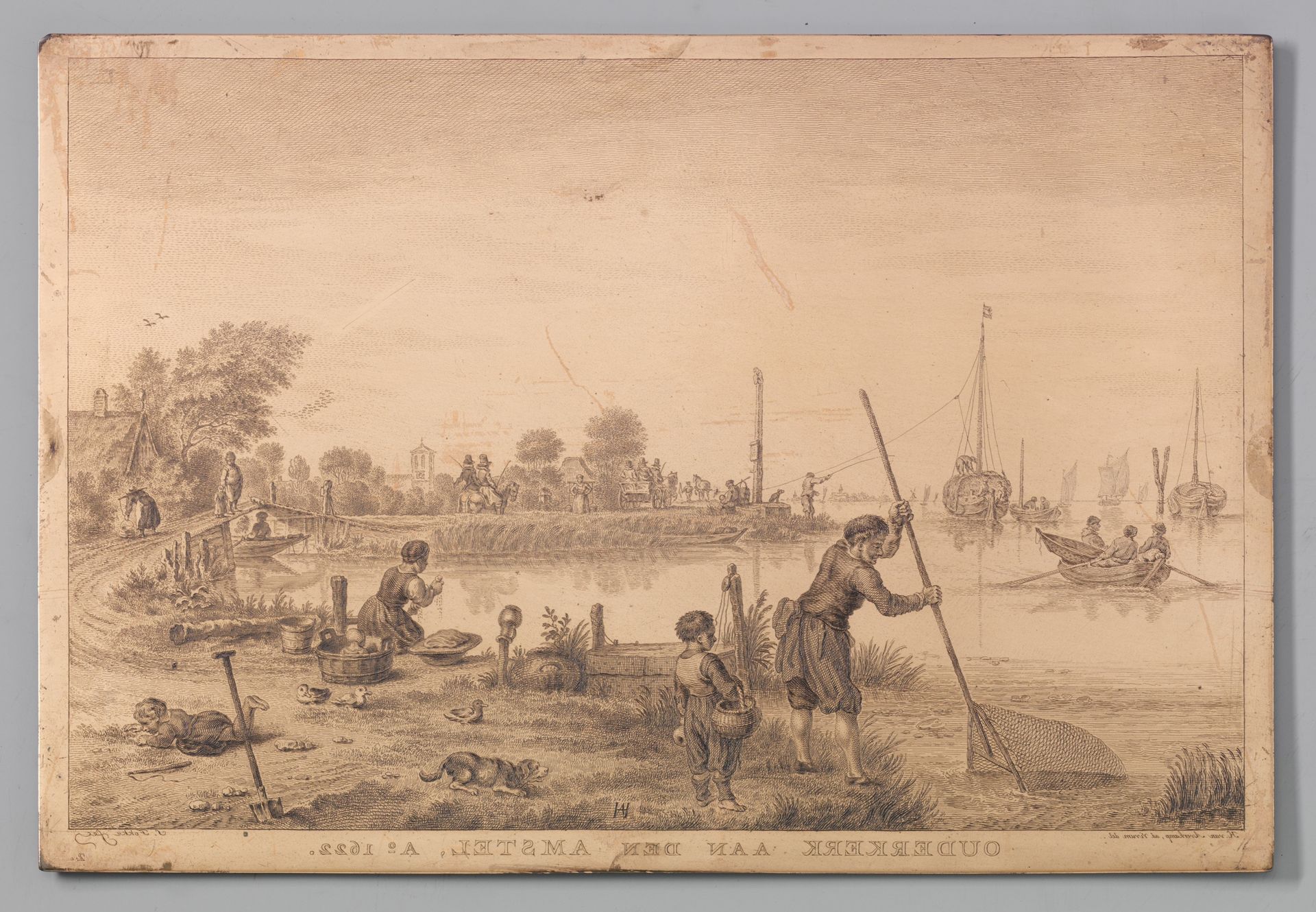 Figuren op de oever bij Ouderkerk aan de Amstel, 1622 by Simon Fokke