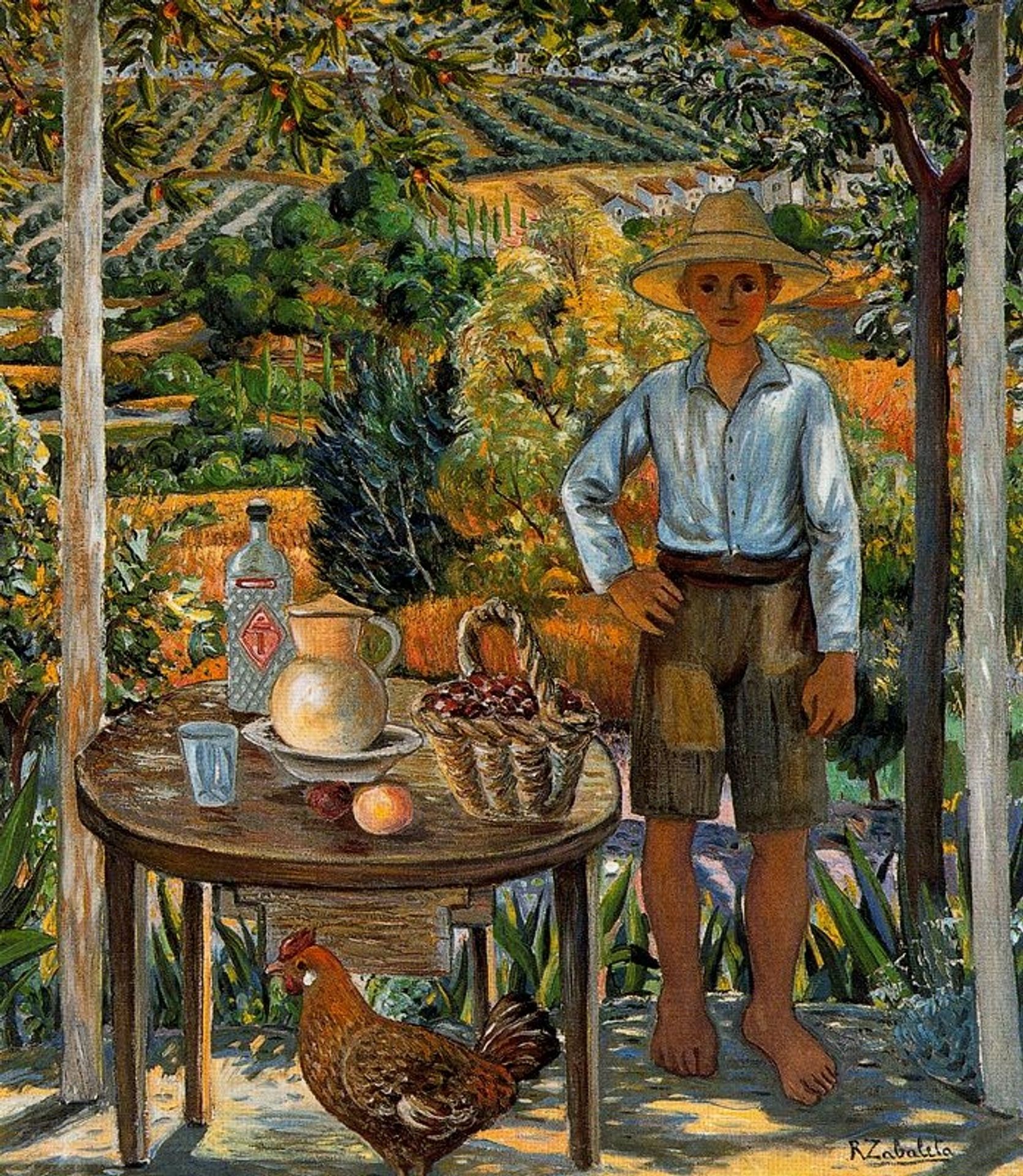 Boy with chicken by Rafael Zabaleta