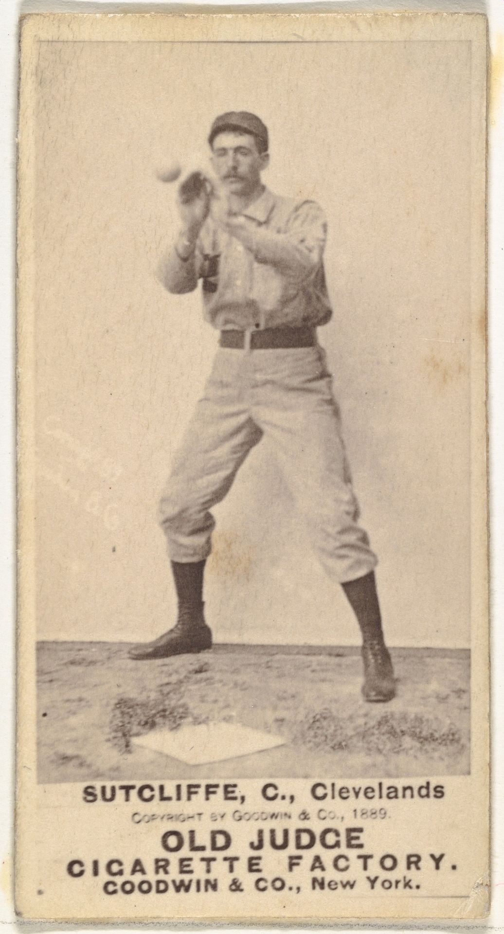 Elmer Ellsworth "Sy" Sutcliffe, Catcher, Cleveland, from the Old Judge series (N172) for Old Judge Cigarettes by Goodwin & Company
