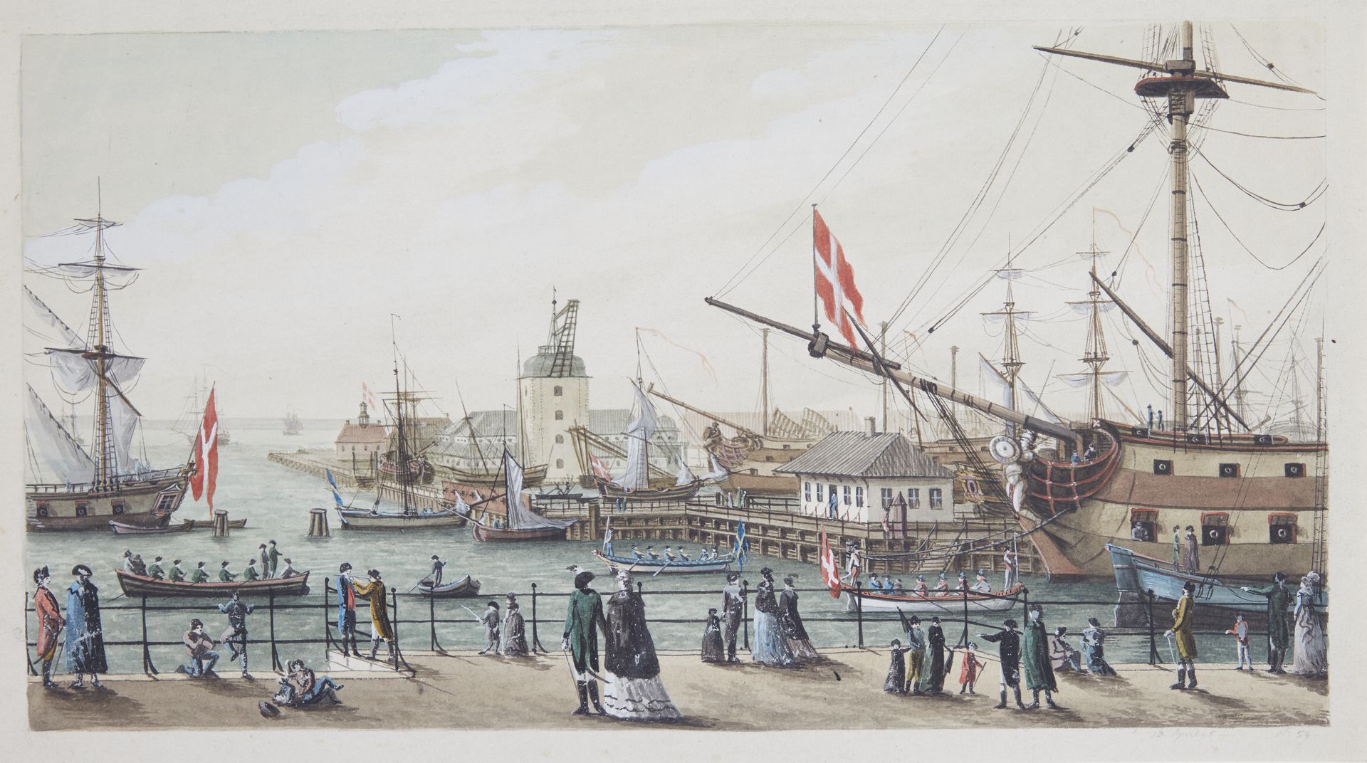 Danske krigsskibe og svensk chalup ved Toldboden i København by Gustaf Boberg