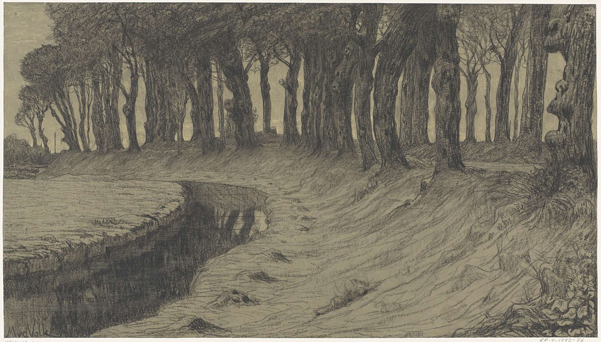 Bomen langs een weg over een dijk of wal by Maurits van der Valk