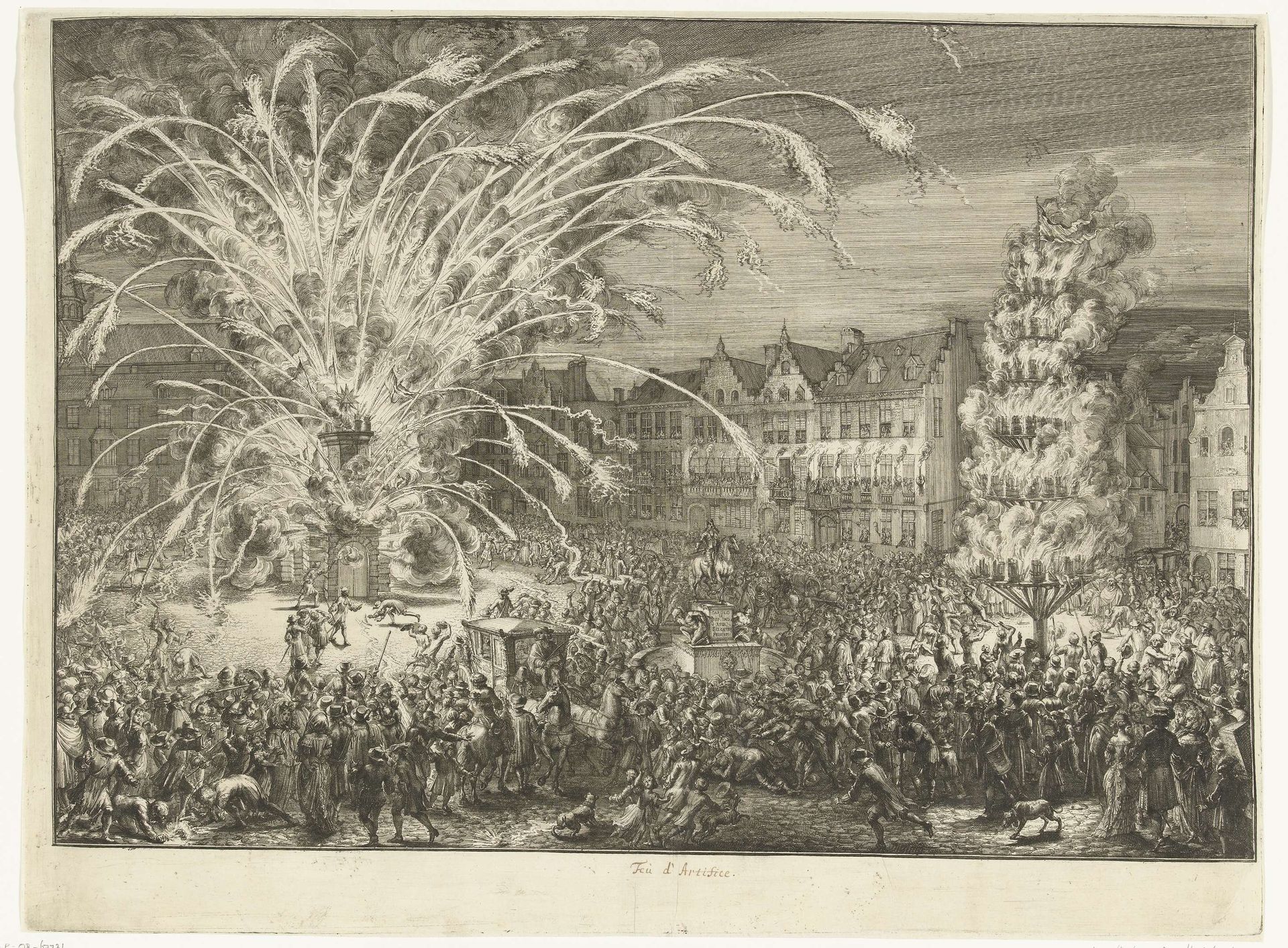 Vuurwerk bij de intocht van Leopold I in Brussel, 1686 by Romeyn de Hooghe