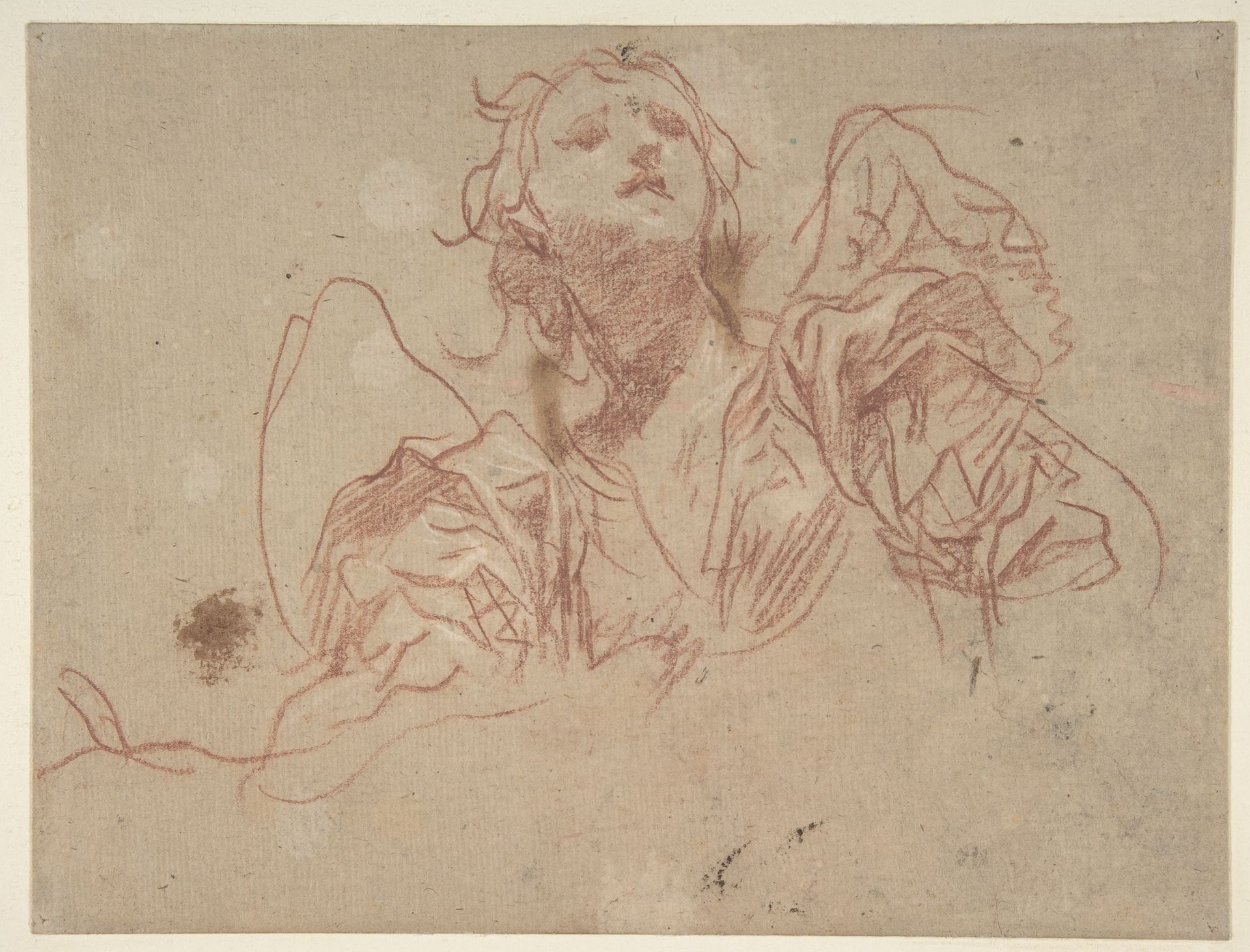 Half-Figure of an Angel Looking Upward (recto); Bust of a Man in Left Profile (verso) by Baldassarre Franceschini (il Volterrano)