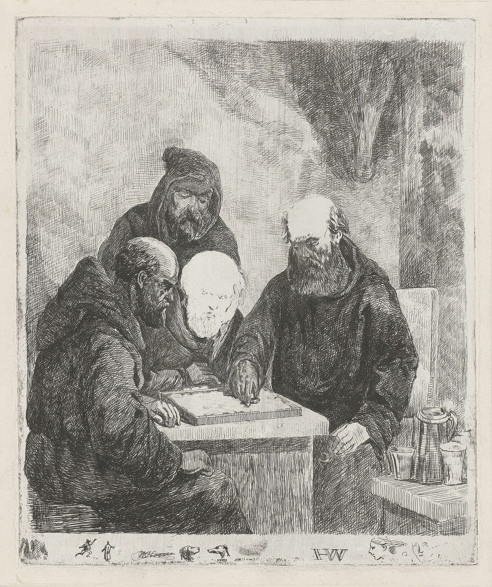 Dammende monniken by Willem Pieter Hoevenaar