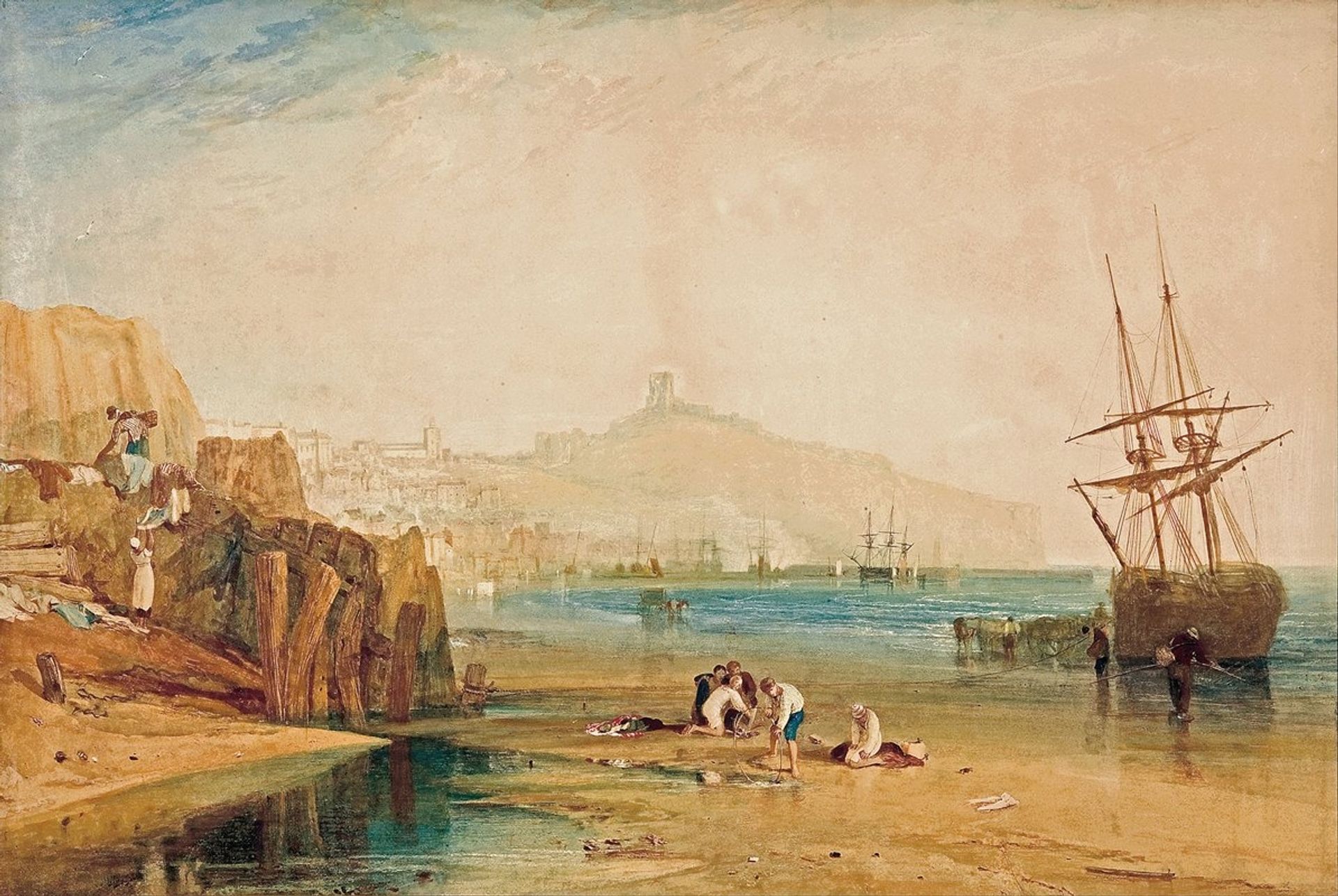 Scarborough town and castle; morning; boys catching crabs by Joseph Mallord William Turner
