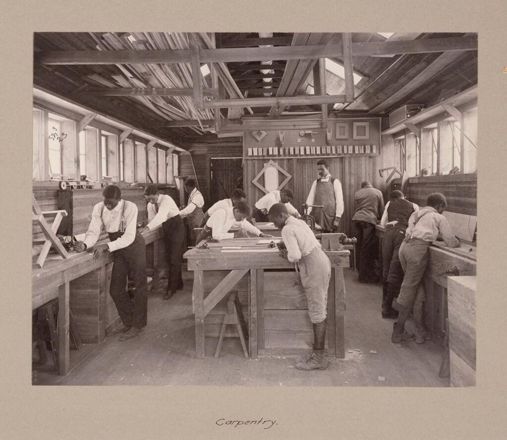 Social Settlements: United States. Alabama. Calhoun. "Calhoun Colored School": Agencies Promoting Assimilation of the Negro. Training Negro Girls in Domestic Science. Calhoun Colored School, Calhoun, Ala.: Carpentry. by Attributed to Frances Benjamin Johnston
