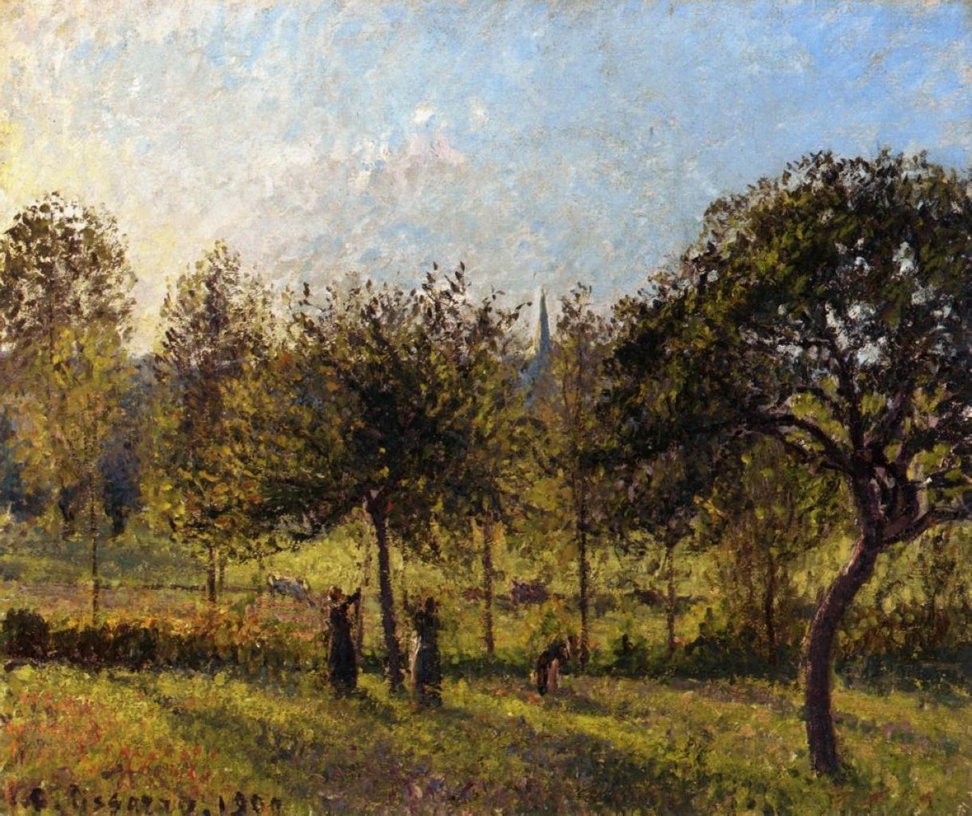 Setting Sun, Autumn in Eragny by Camille Pissarro