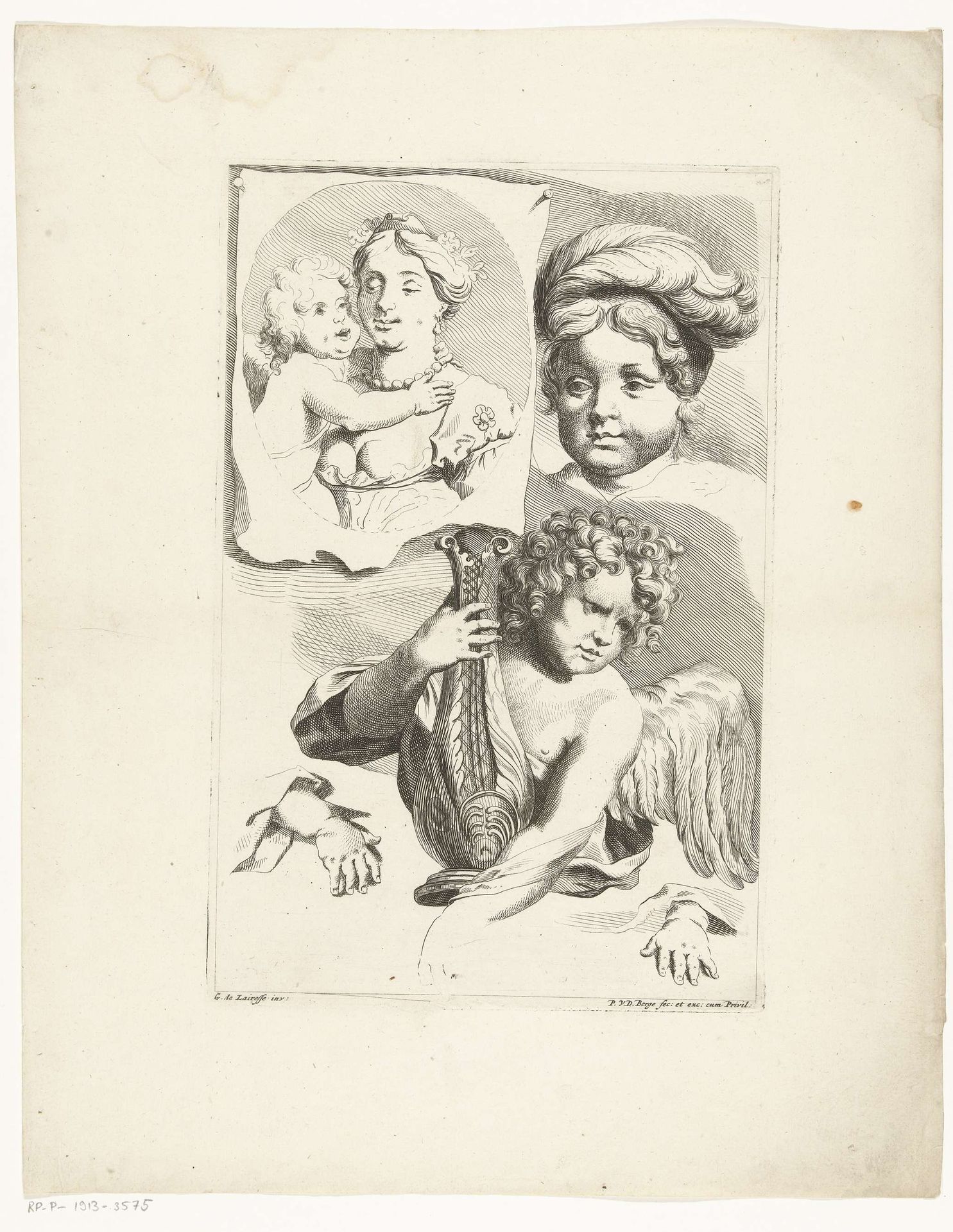 Studieblad met drie hoofden en twee handen by Pieter van den Berge