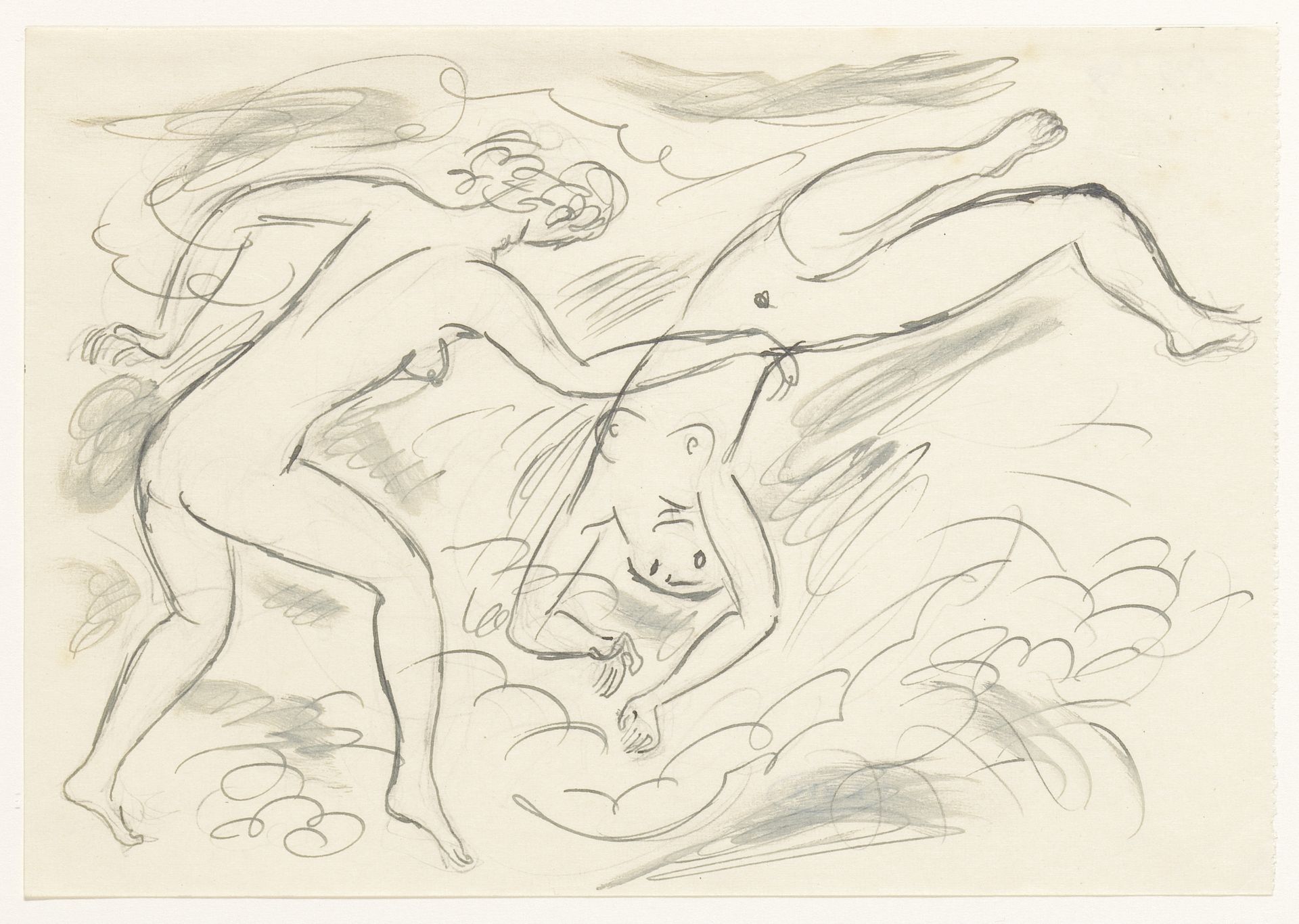 Twee naakte vrouwen, zwemmend by Leo Gestel